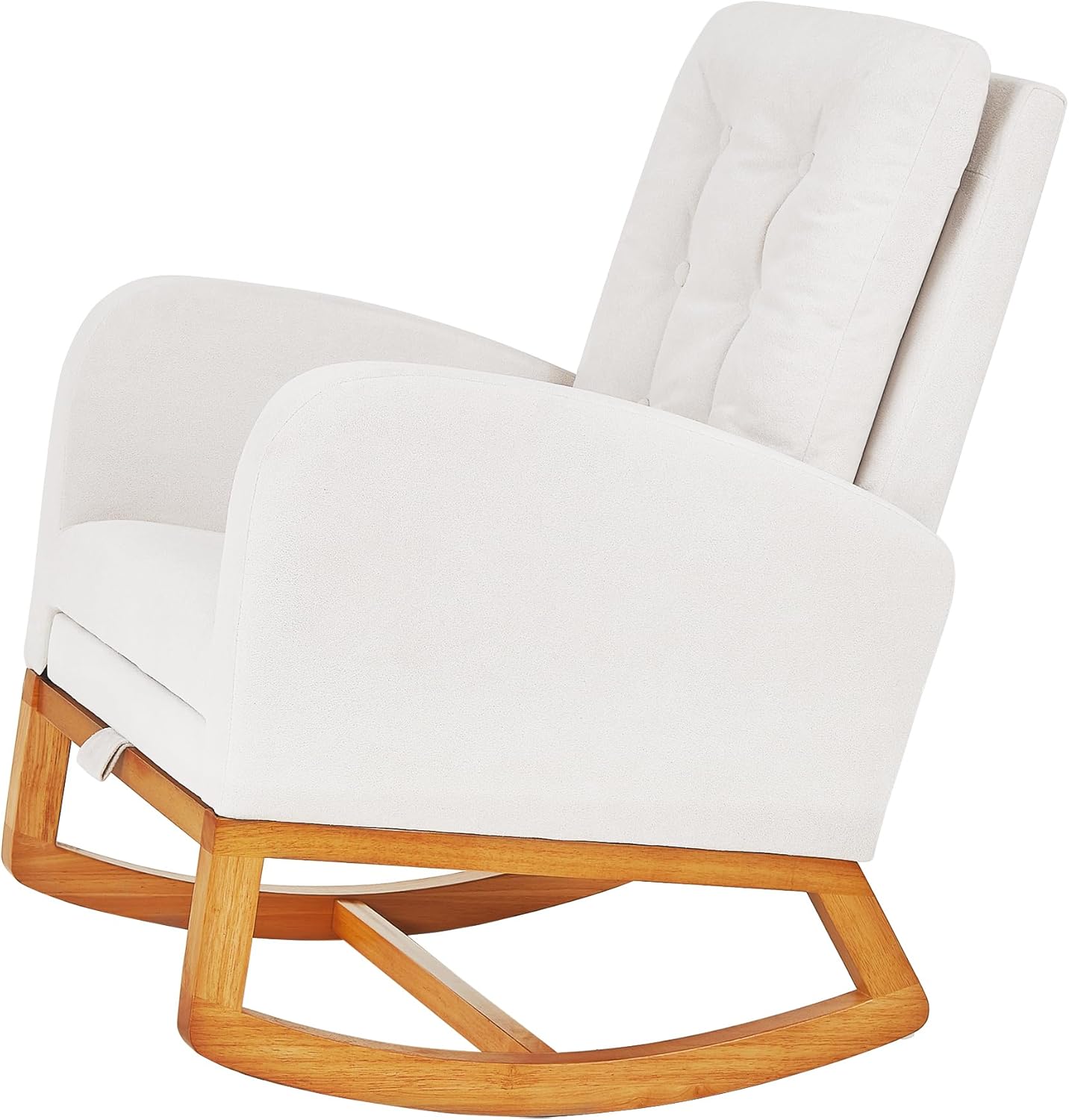 VECELO Rocking Chair Nursery, Modern Sherpa Glider Rocker Accent Arm Chair with High Back and Side Pocket, Cozy Rocking Armchair for LivingRoom, Bedroom, White