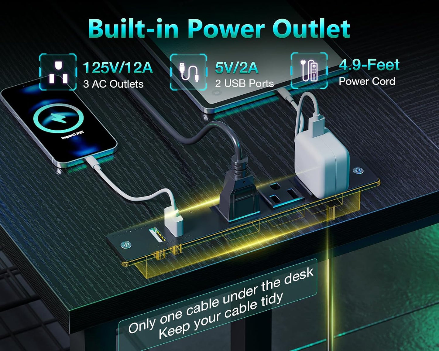 Casaottima 59 Inch L Shaped Gaming Desk with Shelves & Power Outlets, Reversible Computer Desk with Storage Shelves for Home Office, Black