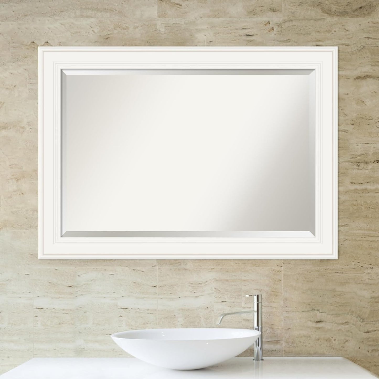 Amanti Art White Bathroom Mirror for Over Sink, 30x42 Ridge White Rectangle Vanity Mirror, Large Traditional Frame, Hangs Horizonally and Vertically, Bathroom Wall Decor, Beveled Edge from WI, USA