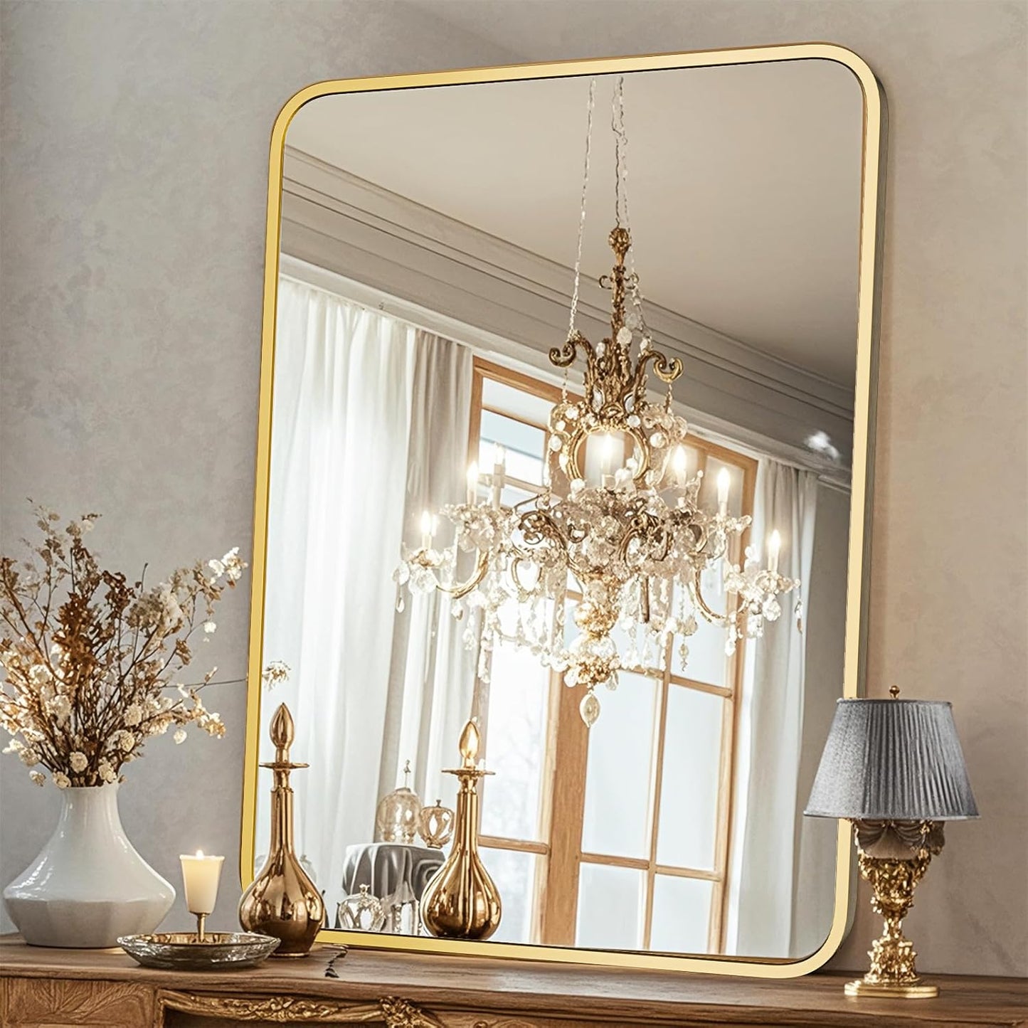 22"×30" Bathroom Mirror for Wall, Modern Bathroom Vanity Mirror, Gold Bathroom Mirrors for Over Sink with Metal Framed HD Tempered Glass Hangs Horizontally or Vertically