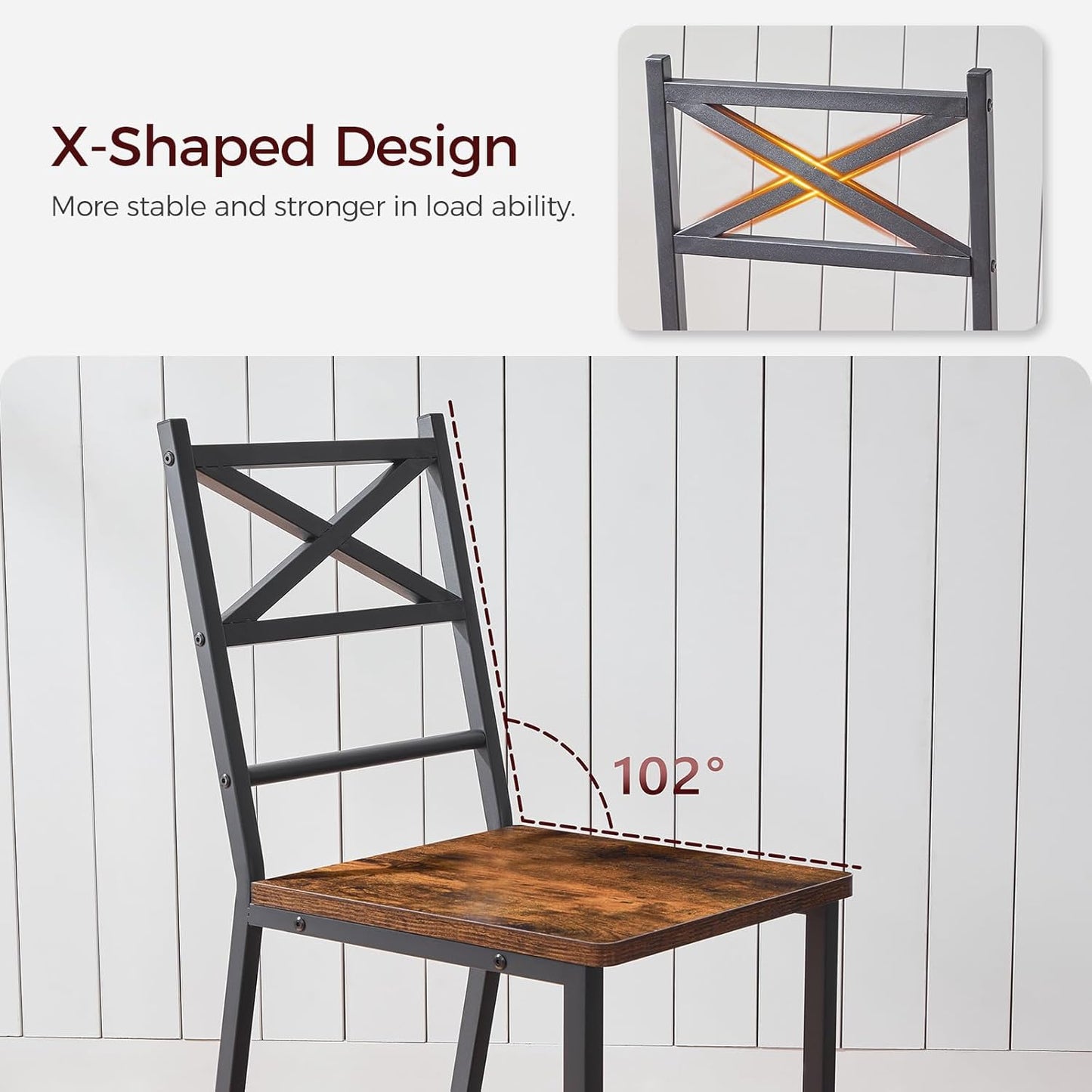 Dining Chair Set of 2, Rustic Wooden Kitchen Chairs with Backrest, Farmhouse Dining Chairs for Kitchen, Industrial Style Chair with Metal Frame, Easy Assembly, Rustic Brown TBHR1001