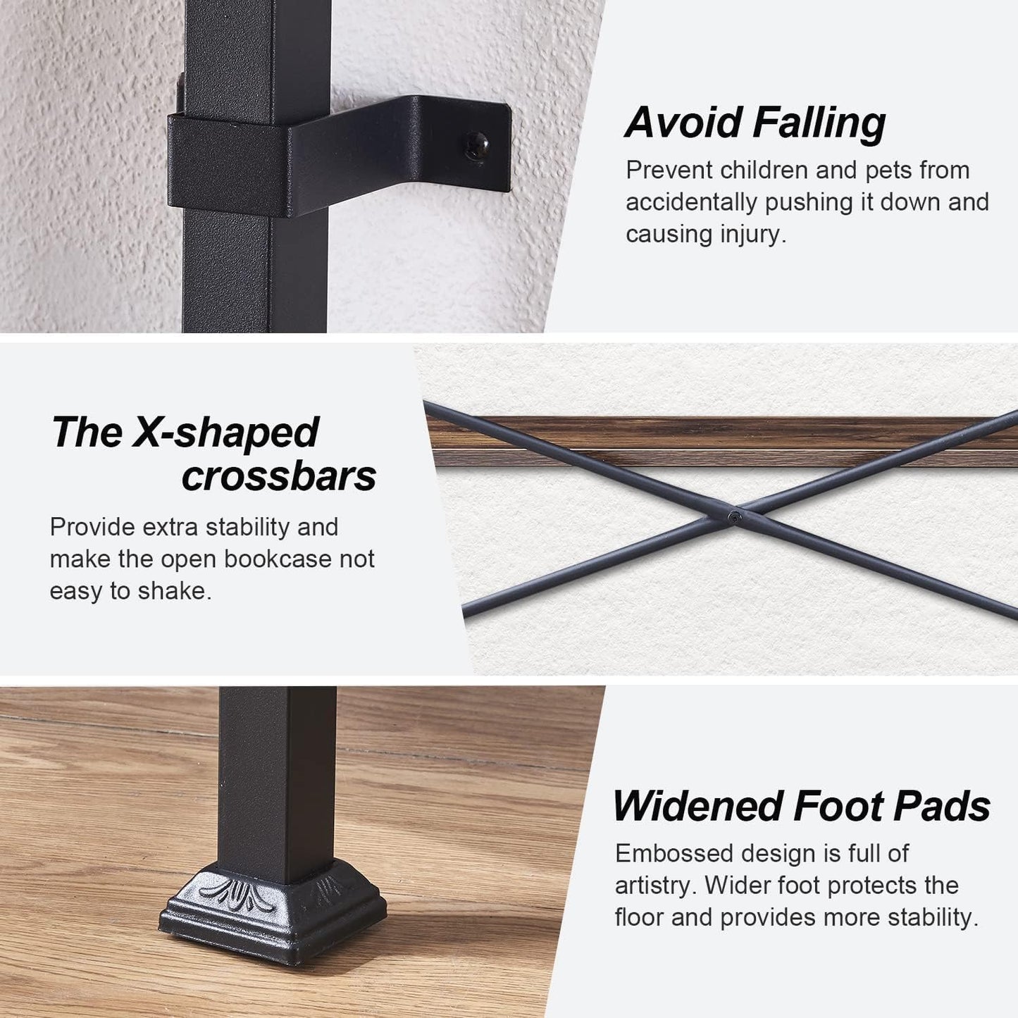 HOMBAZAAR 6 Tier Bookshelf,Rustic Brown Industrial Book Shelf,Engineered Wood and Metal Deep Bookcases,Tall Shelf Bookcase for Living Room,Office,Bedroom and Kitchen