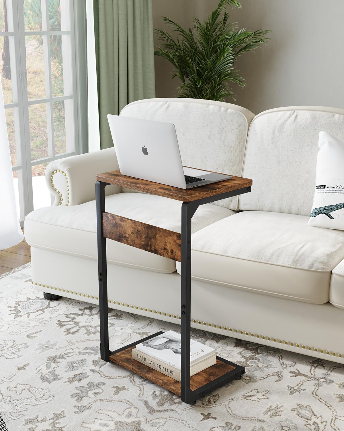 C-Shaped End Tables, Small Side Table for Couch, Sofa TV Tray Table for Living Room, Bedroom, Bedside ET-YB-BRW1