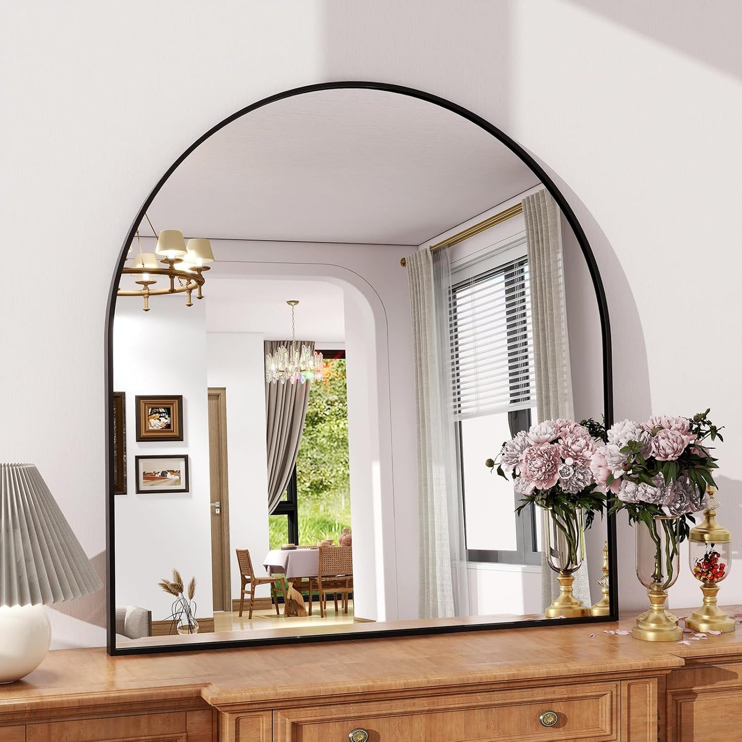 Arched Bathroom Mirror 32" x 34" for Bathroom Vanity Mirror or Wall Decor Black Arch Mirror Aluminum Alloy Frame Wall Mounted Mirror for Living Room Bedroom Entryway
