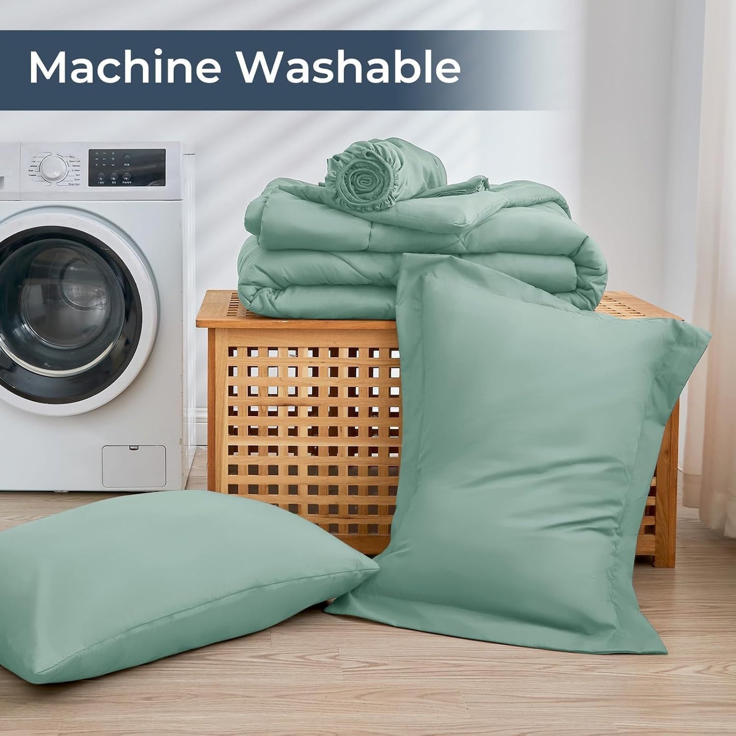 HEVUMYI Sage Green Twin Comforter Set - 5-Piece All Season Bed in a Bag Twin, Ultra Soft Bedding Set with Comforter, Flat Sheet, Fitted Sheet, Pillowcases, Pillow Shams, Sage Green