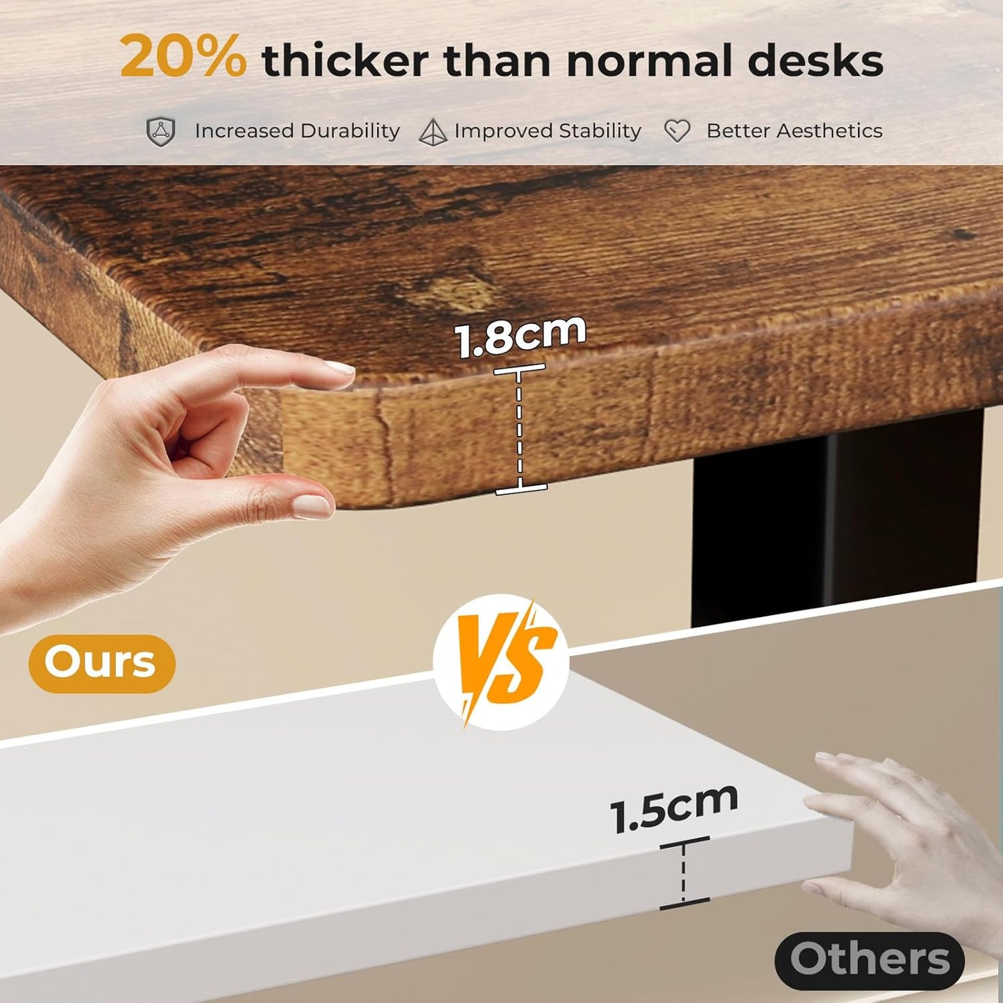 JOY worker Small Electric Standing Desk, 40" x 20" Whole Piece Height Adjustable Table with Memory Controller, Black Sit to Stand Desk Workstation for Home Office, Rustic Brown