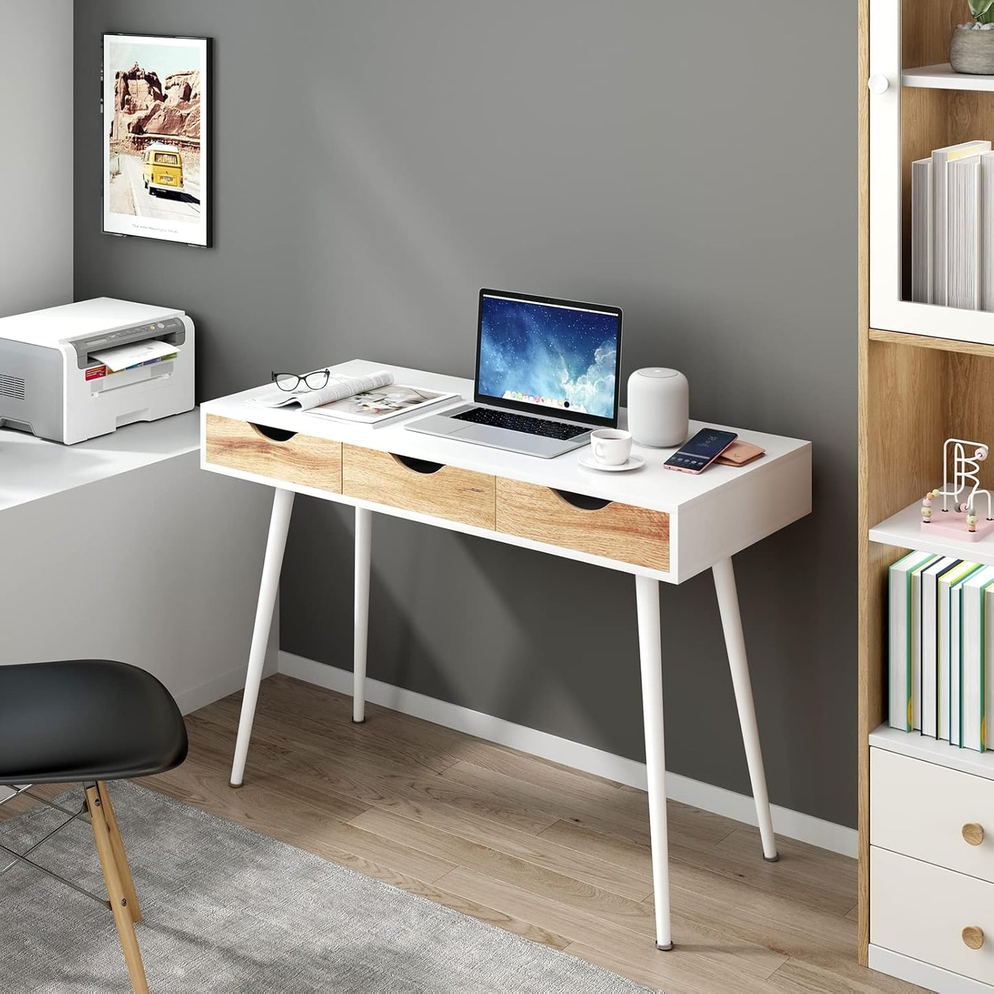 Need White Desk with Storage Desk Drawer Dressing Table,Writing Computer Desk Modern with 3 Drawers, Makeup Vanity Table GCBG1016-ND