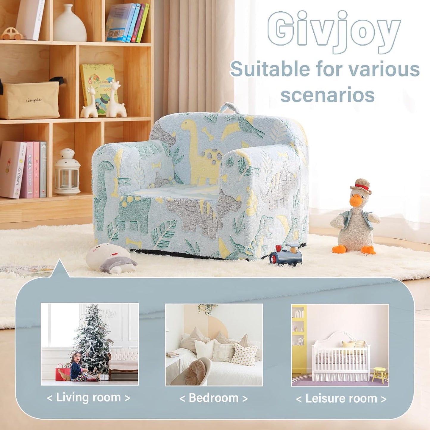 Toddler Chair Plush Kids Couch, Comfy Glow in The Dark Armchair with Removable and Washable Cover Carrying Handle Kids Sofa, Convertible Reading Chair Toddler Couch for Girls and Boys