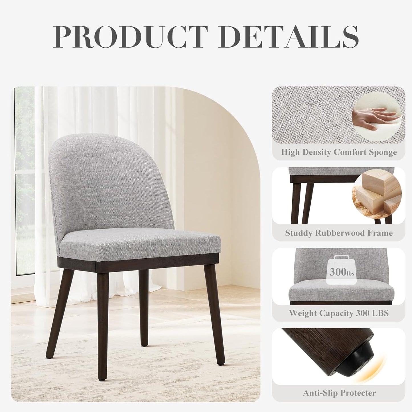 COLAMY Upholstered Dining Chairs Set of 6, Wooden Kitchen Chairs with Open Back, Modern Dining Room Chairs with Wood Frame, Dinner Side Chairs for Dining Room Kitchen Restaurant, Dark Grey