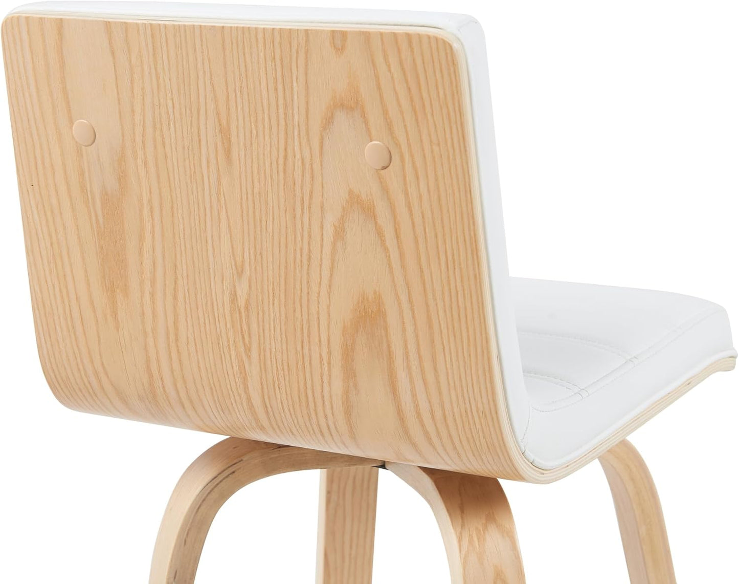 Vienna Modern Swivel Bar Height Stool with White Faux Leather Seat and Patterned Oak Wood Frame Set of 4