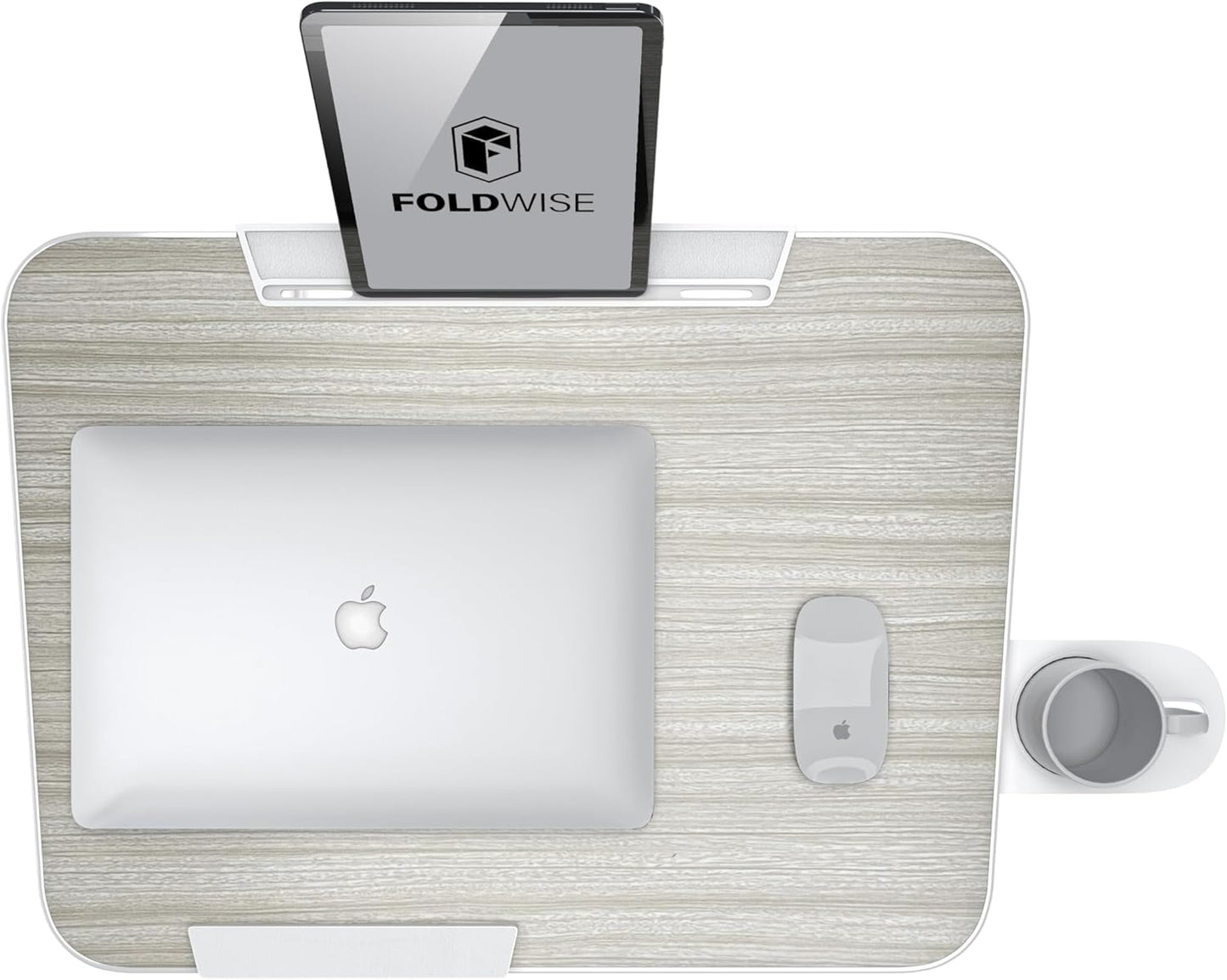 FoldWise Upgraded Folding TV Tray Table - Extra Large & Sturdy Laptop Table for Couch, Height & Angle Adjustable Desk for Dinner, Work & TV - Includes Footrest, Cup Holder, iPad Holder & Edge Stopper