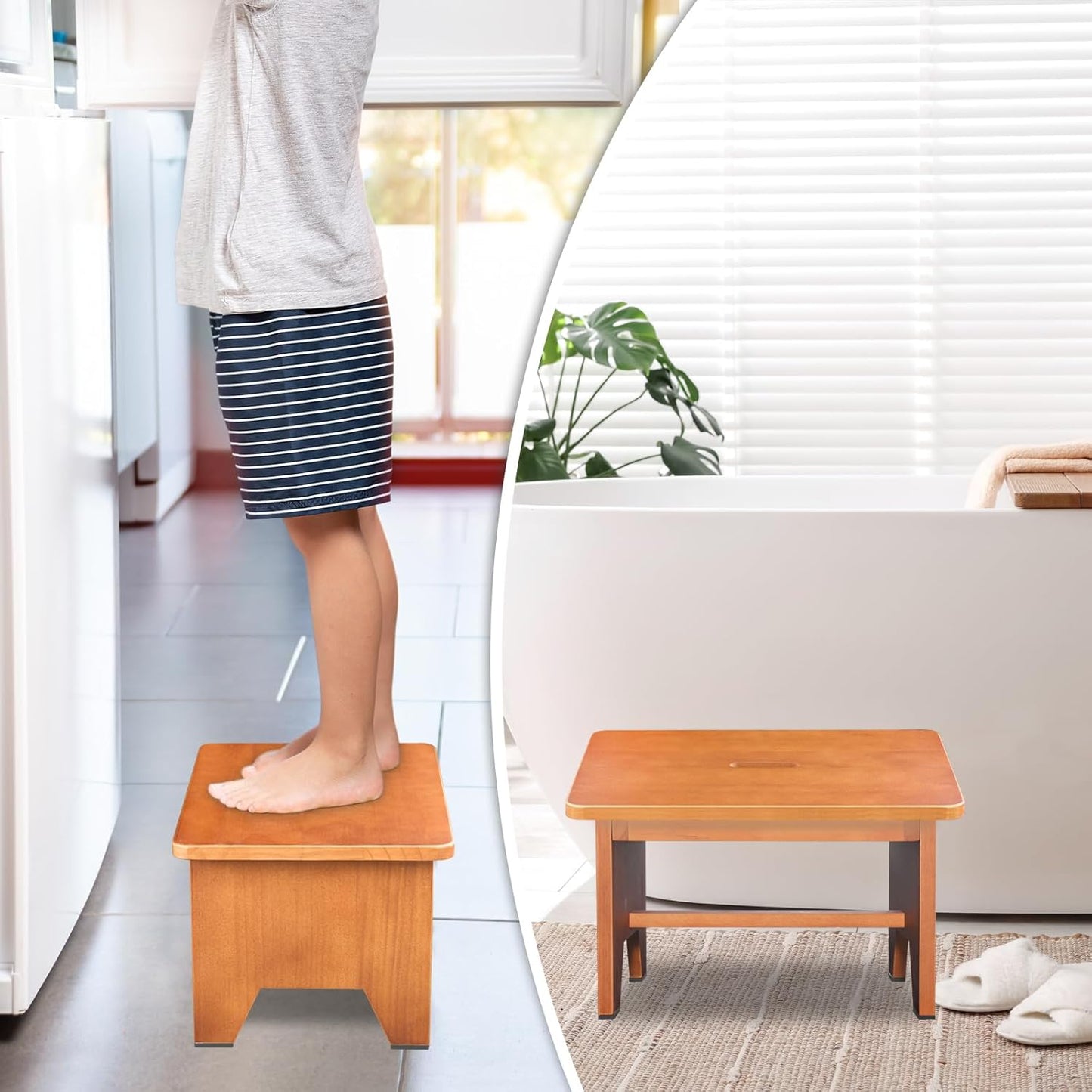 Wooden Step Stool for Adults,9.1''High One Step Stool for High Bed/Kitchen Riser,550 Lbs Beside Step Stool for Elderly Kids-Sturdy/Durable Footstool,Nonslip Stepping Stool for Bedroom/Kitchen/Bathroom