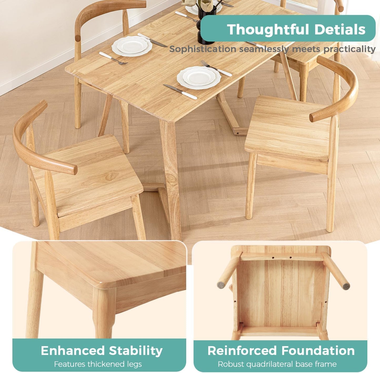 DELAVIN 4pcs Solid Wood Dining Chairs, Kitchen Chairs with Solid Oak Wood Legs, Farmhouse Style High Ladder Back Dining Room Chairs, Burlywood