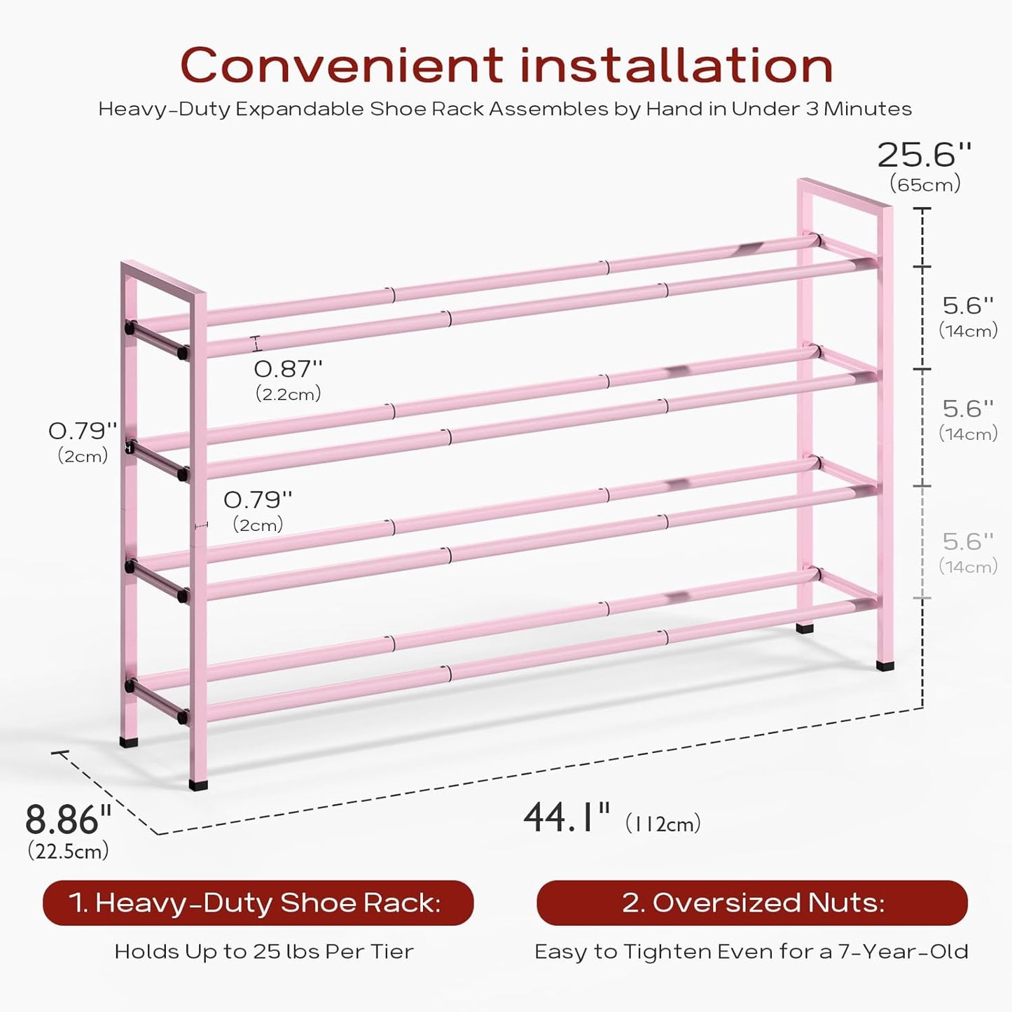Bumusty 4-Tier Long Expandable Shoe Rack for Closet, 18"-44" Adjustable Shoe Rack for Entryway, 20-24Pairs Large Shoe Organizer Shelf Storage, Sturdy Metal, Black