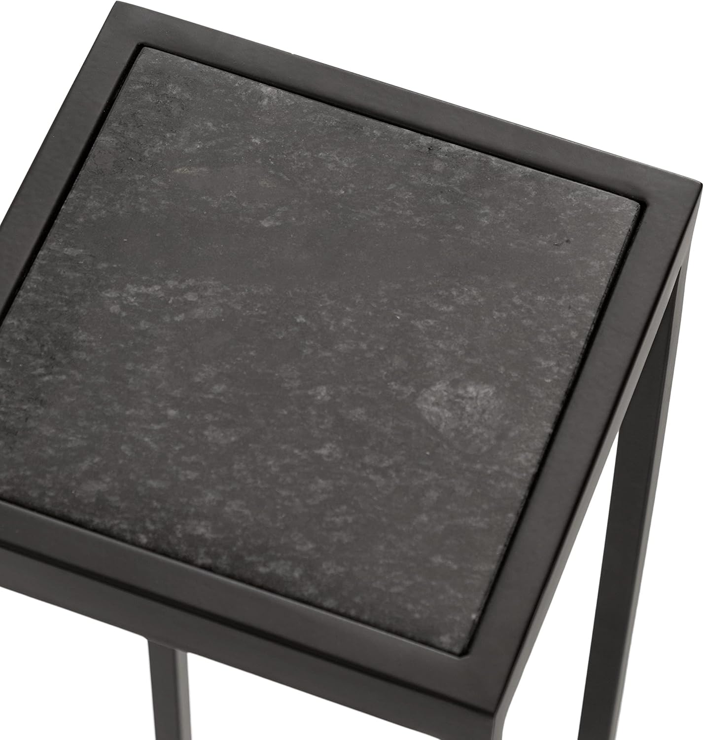 Kate and Laurel Jaspur Modern Square Drink Table, 7 x 7 x 21, Black and Black Marble, Decorative Contemporary Accent Table for Stylish Display and Storage