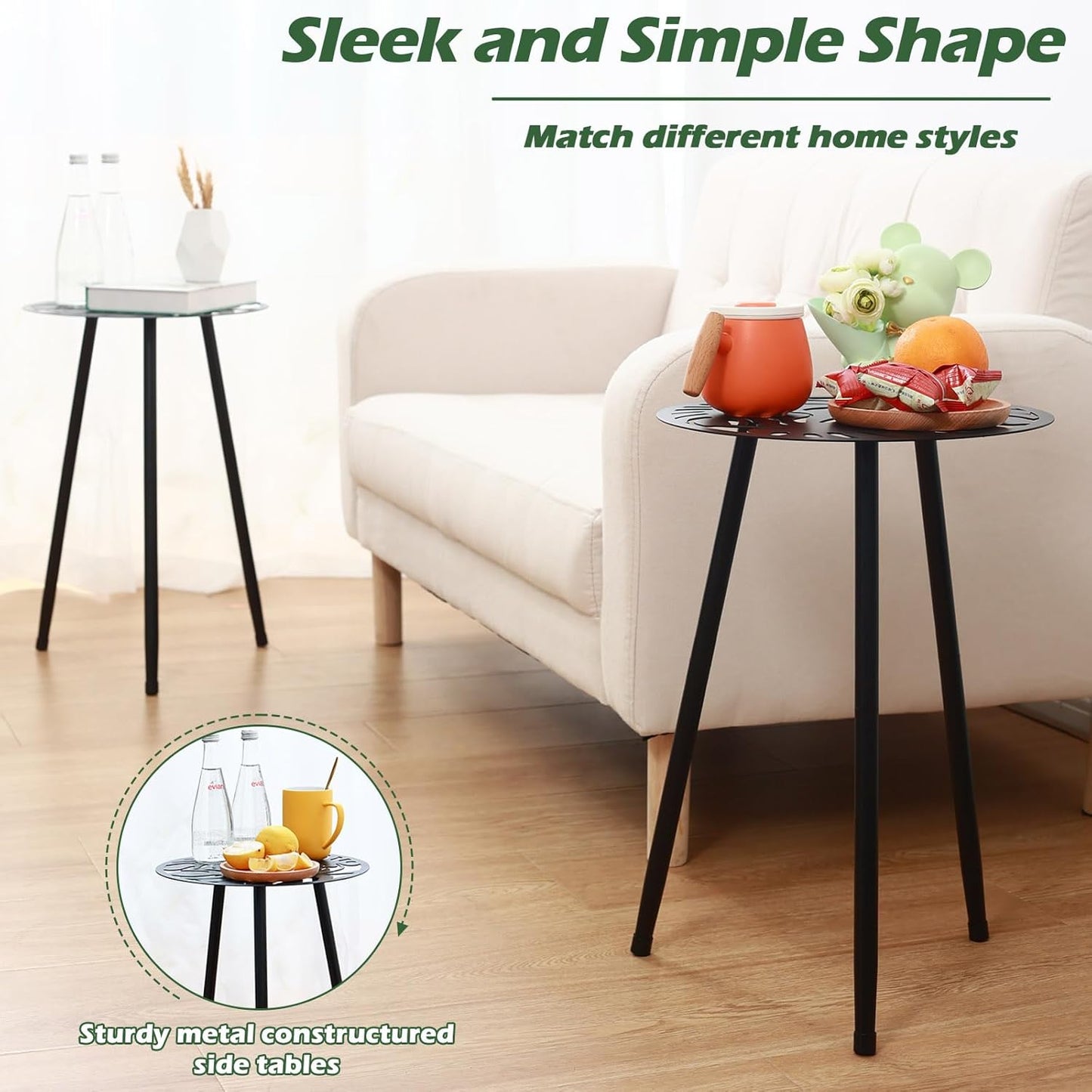 1 Pack Metal Outdoor Side Tables Small Outside End Table for Patio Round Accent Garden Corner Table for Small Spaces, Balcony, Porch Plant Stand Indoor