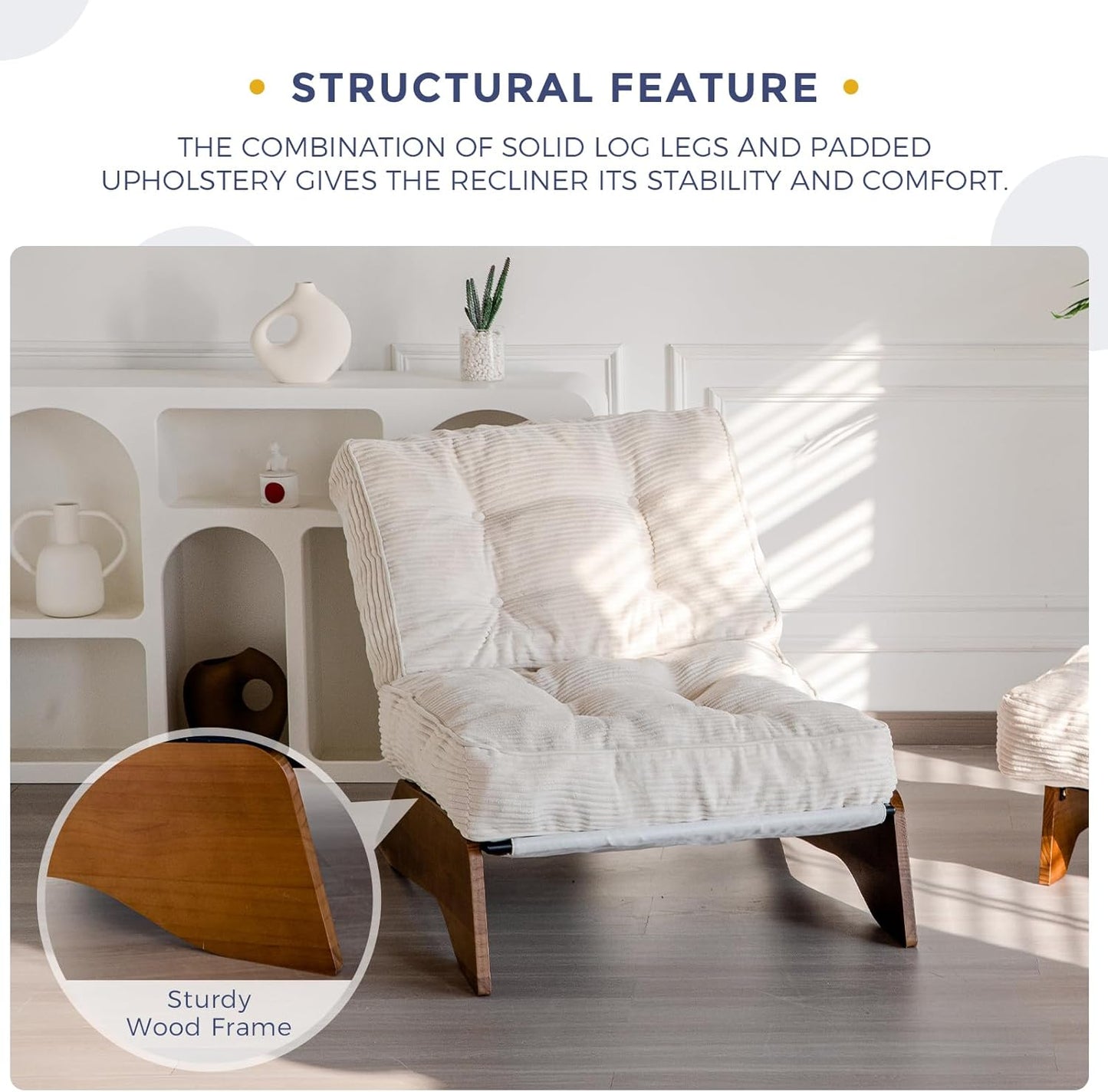 MAXYOYO Accent Chair with Ottoman Adjustable Backrest, Tufted Living Room Chair Upholstered Lounge Chair with Footrest Set, Modern Chair Cozy Reclining Chair for Reading Room, Beige