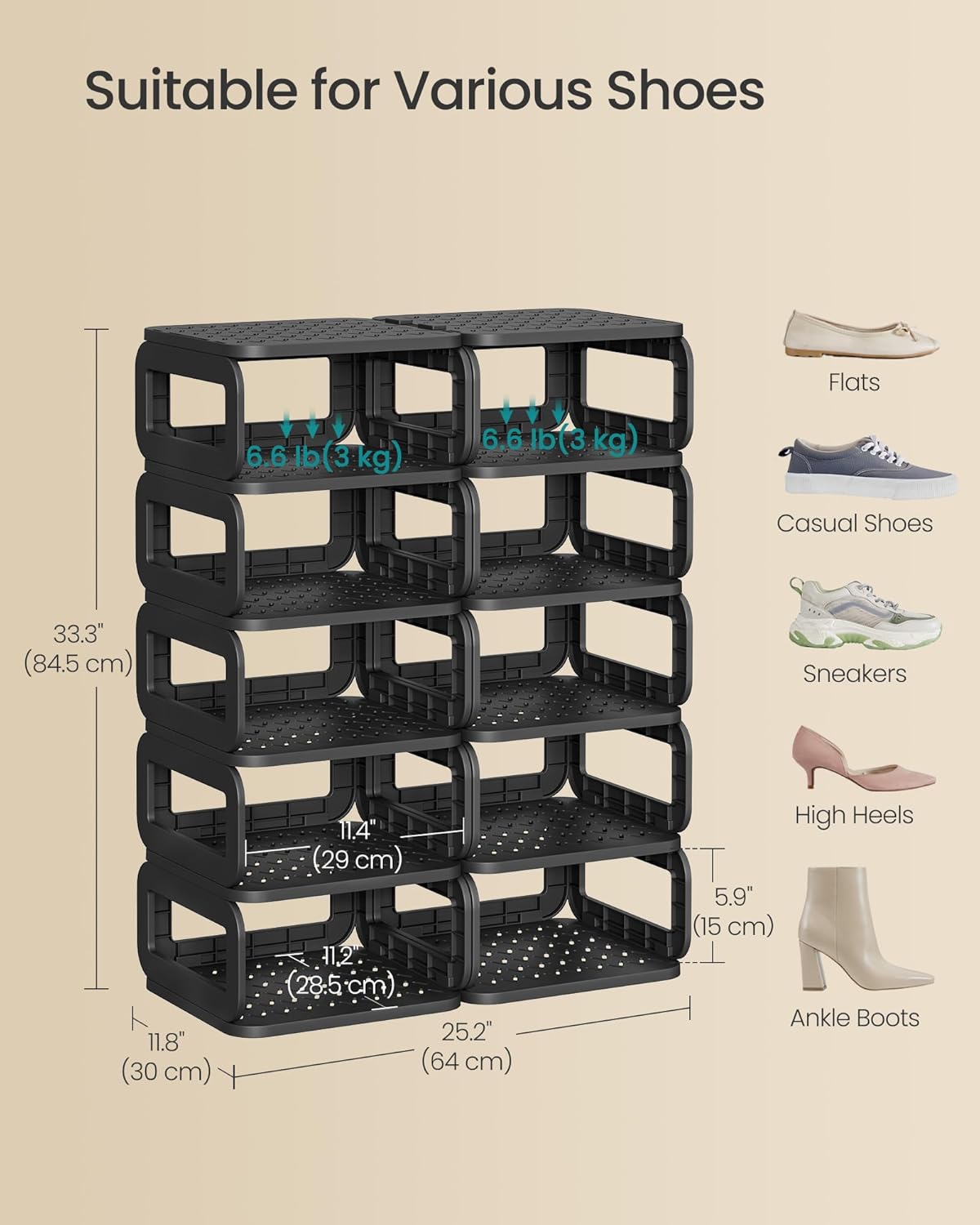 SONGMICS Shoe Rack, Shoe Organizer, 12 Shelves, Shoe Storage, Narrow Shoe Shelf, Open Shelf for Entryway, Living Room, Bathroom, Space-Saving, Ink Black ULPC038B01