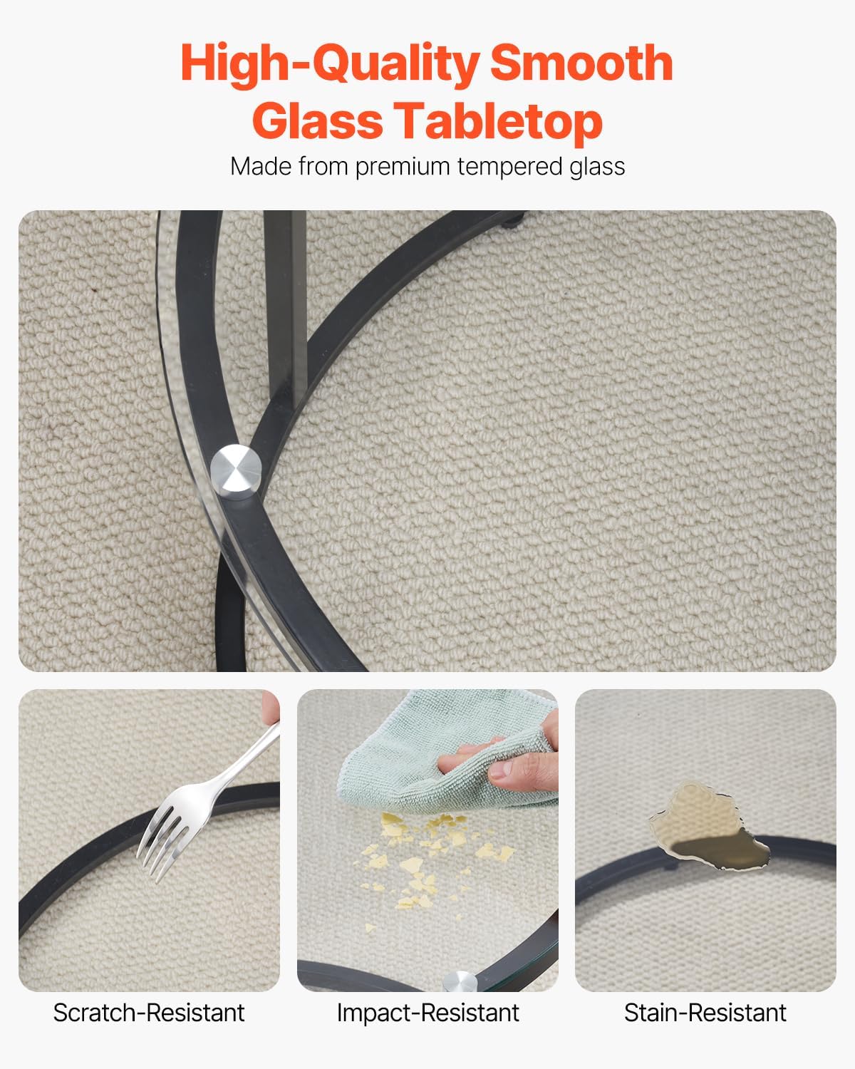 VEVOR Nesting Tables, Glass Coffee Table Set of 2, 23.6 inch Round Coffee Table, Small Coffee Tables Night Stand with Metal Frame, for Living Room, Bedroom, Office