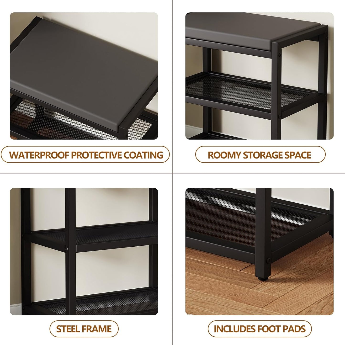 ZHOOGE Small Shoe Bench Shoe Rack Storage Bench Entryway Bench Shoe Shelf with Seat Cushion, Stable Shoe Organizer for Entryway, Living Room, Bench Seat Holds Up to 300 lb, (17"x 10"x 16", L x W x H)