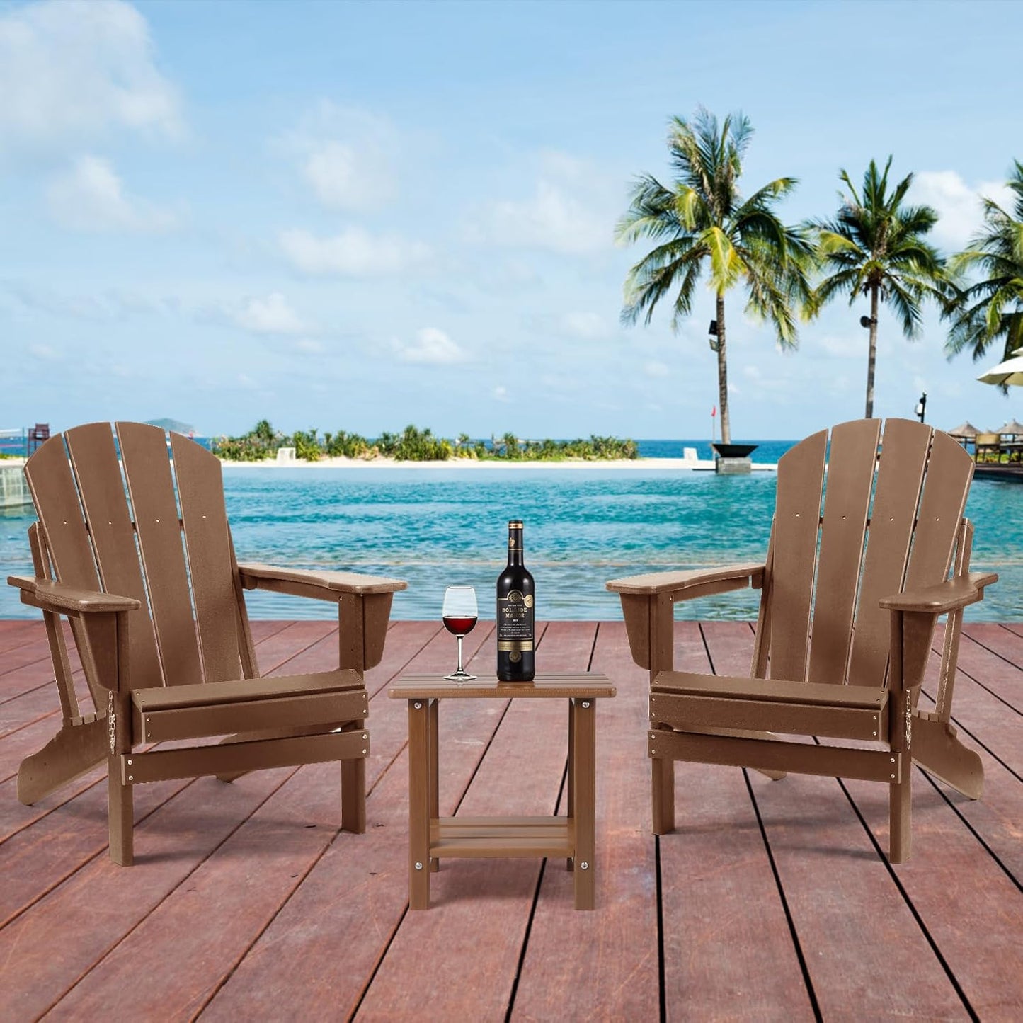 Adirondack Outdoor Side Table, 2-Tier Sturdy Patio End Table Weather Resistant, 16.5" Solid Side Table for Patio, Pool, Porch