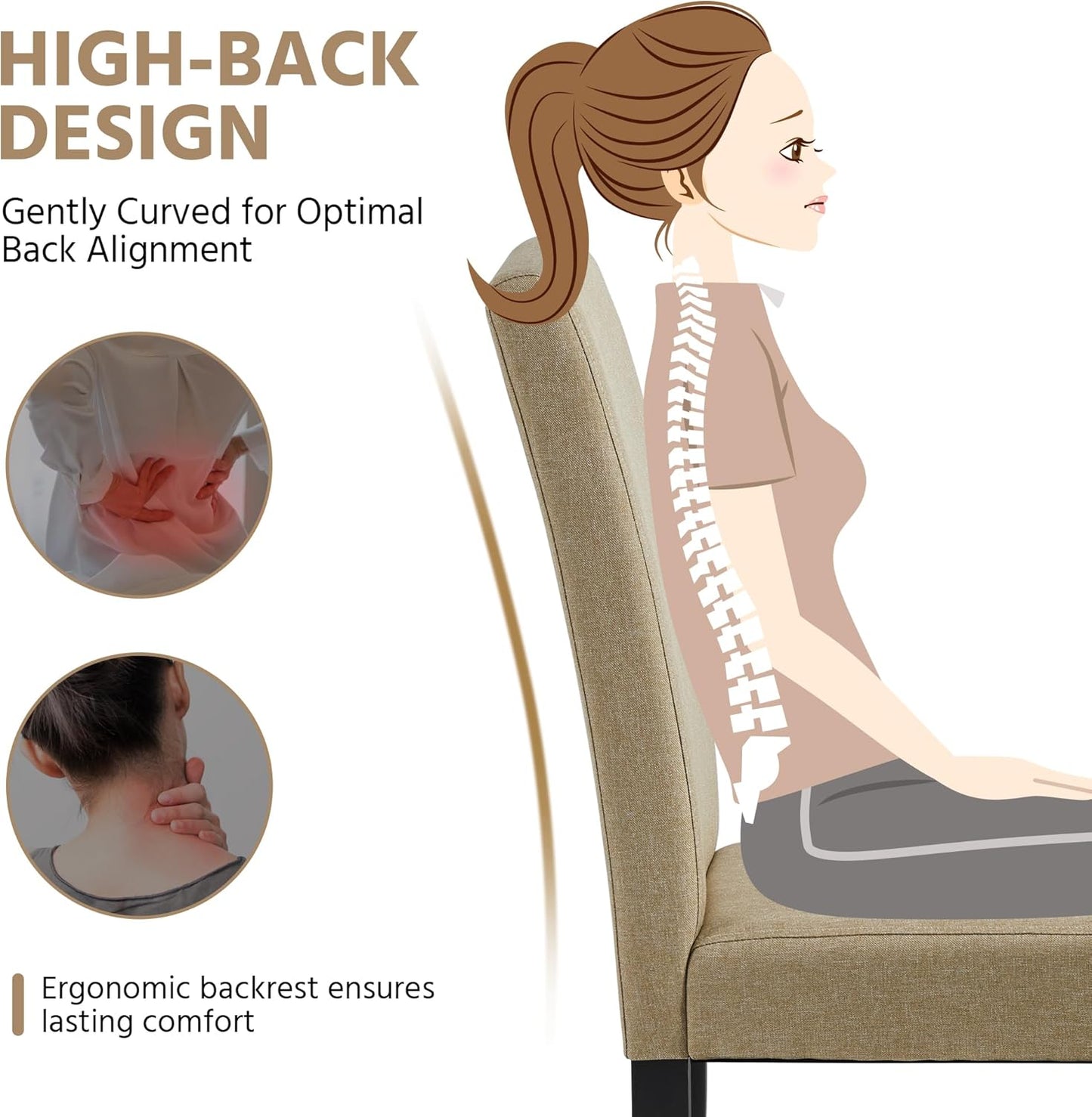 Yaheetech Dining Chairs Set of 4 Fabric Parson Upholstered Kitchen Chairs with Padded Seat and Solid Wood Legs for Dining Room/Restaurant, Armless Design, Khaki