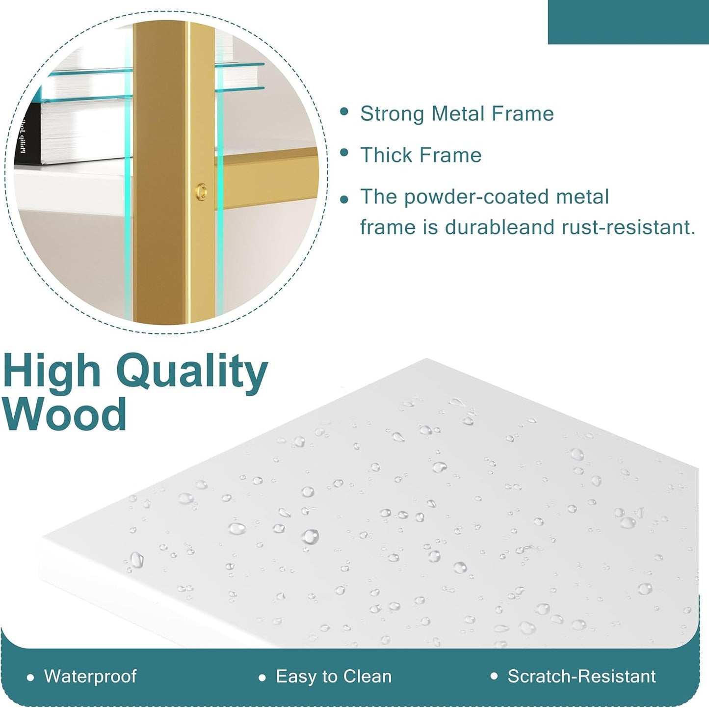 Shintenchi Bookshelf, Arched Bookshelf 5 Tier Bookcase Shelf for CDs/Books, Home Office Bookcase Shelf Storage Organizer, Modern Book Shelf for Bedroom/Living Room, Gold