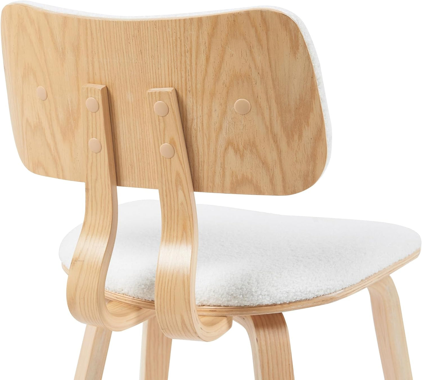 Armen Living Jaguar Mid-Century Upholstered Dining Chair in White Boucle and Patterned Oak Finish