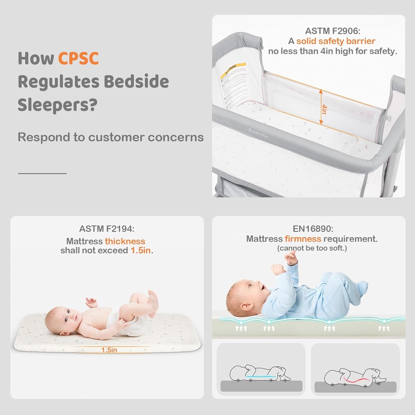 Ezebaby Bedside Bassinet for Baby, Portable Baby Bassinet Bedside Sleeper for Newborn Infants with Wheels Storage Basket, Adjustable 7 Heights and All Mesh Sides