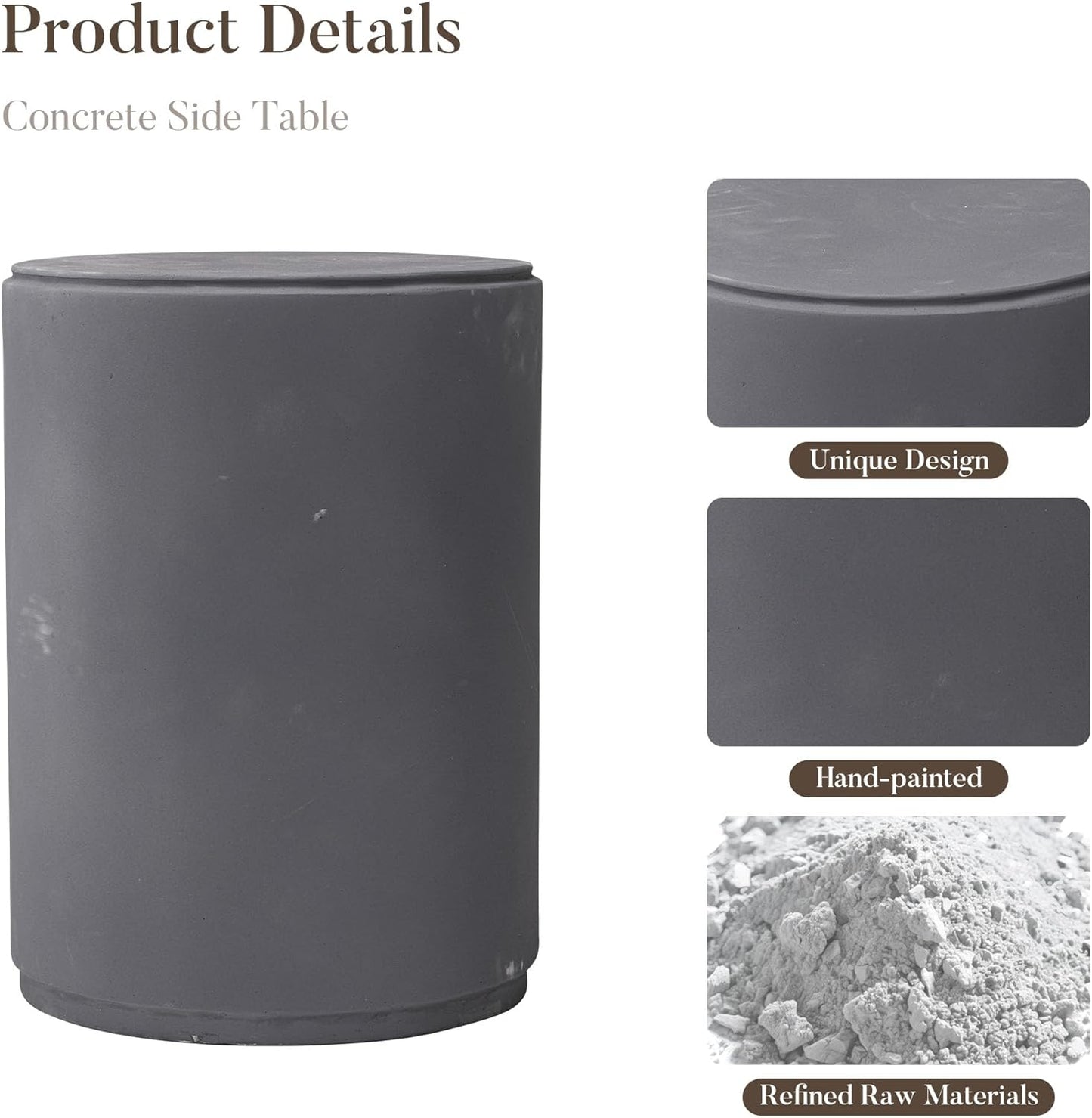 COSIEST 21" Outdoor Side Table, Weather-Resistant Round Concrete End Table for Patio,Durable Small Outside Tables Accent Stool for Garden, Porch, Deck, Balcony & Beach,Cement Gray