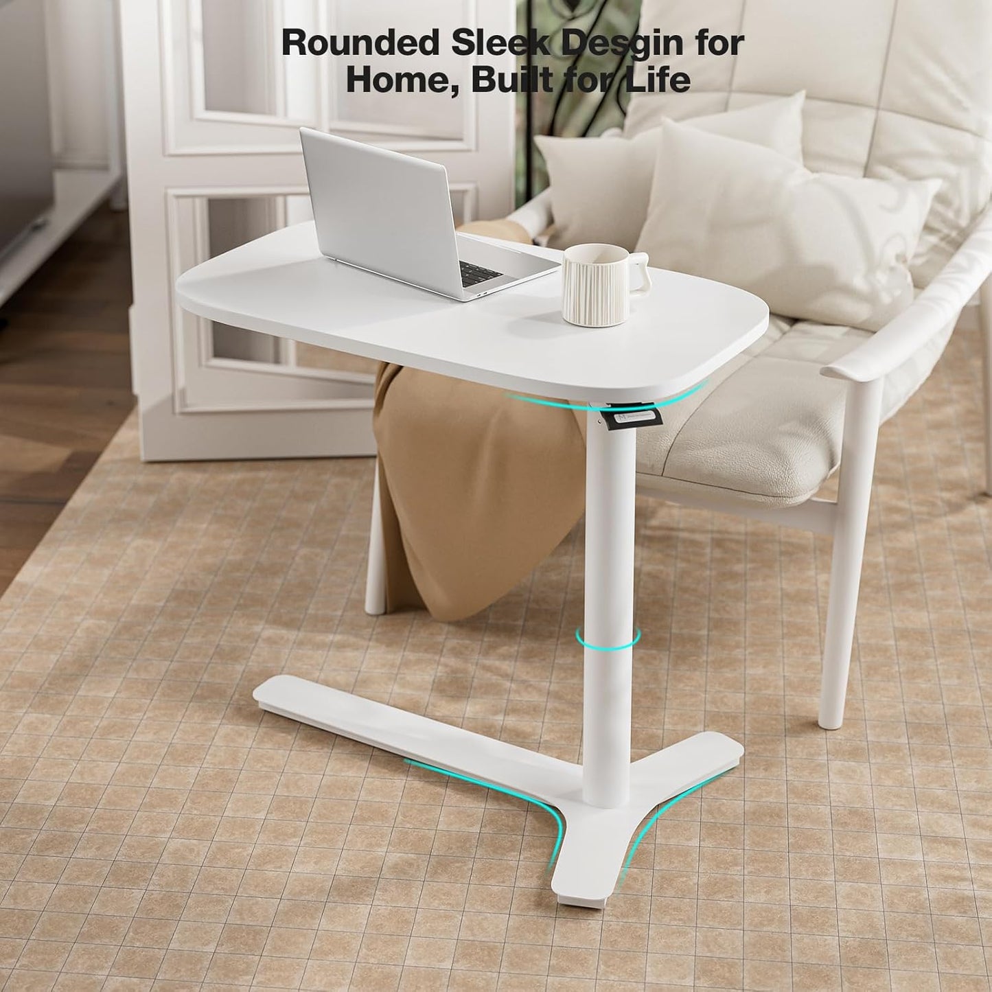 Muvai 30 Inch Large Overbed Table with Wheels Adjustable Height Ideal Bedside Table for Home Medical Use - Rolling Table for Hospital Versatile Bedside, Lap Desk, Laptop Stand,White