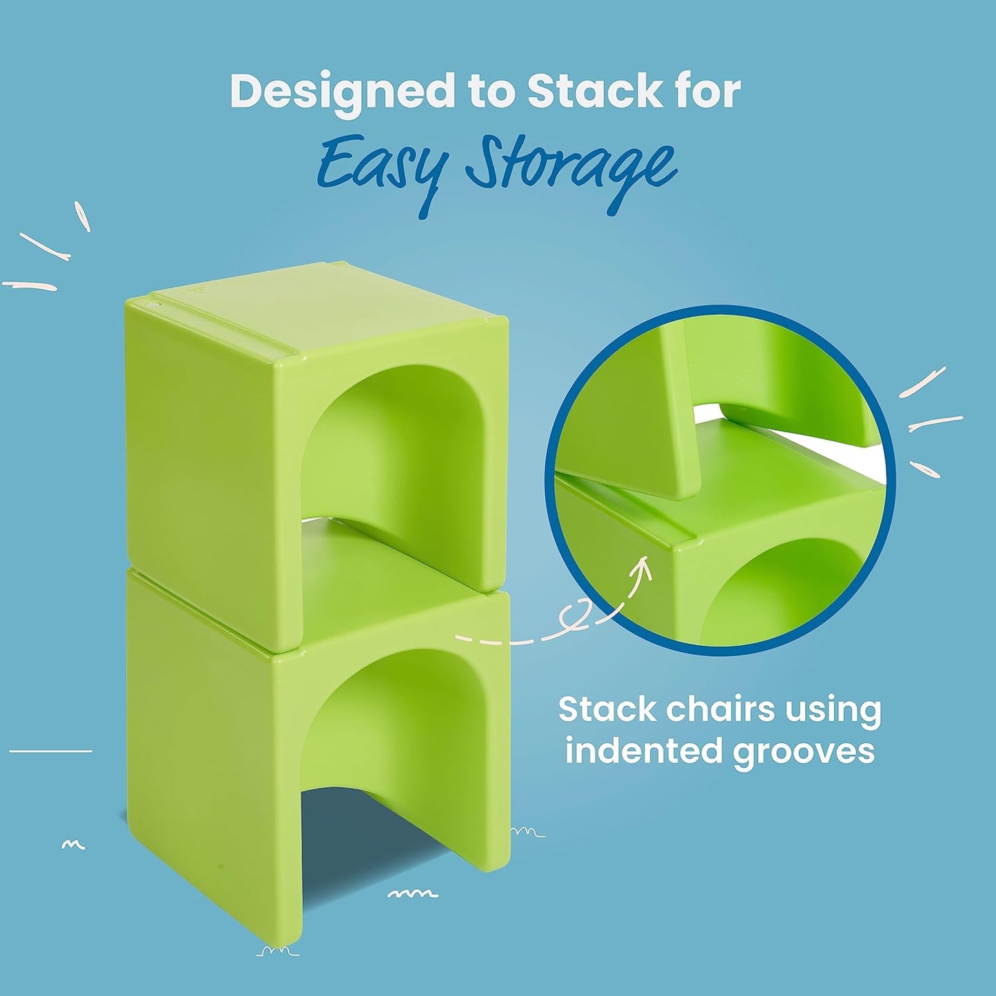 ECR4Kids Tri-Me Table and Cube Chair Set, Multipurpose Furniture, Lime Green, 3-Piece