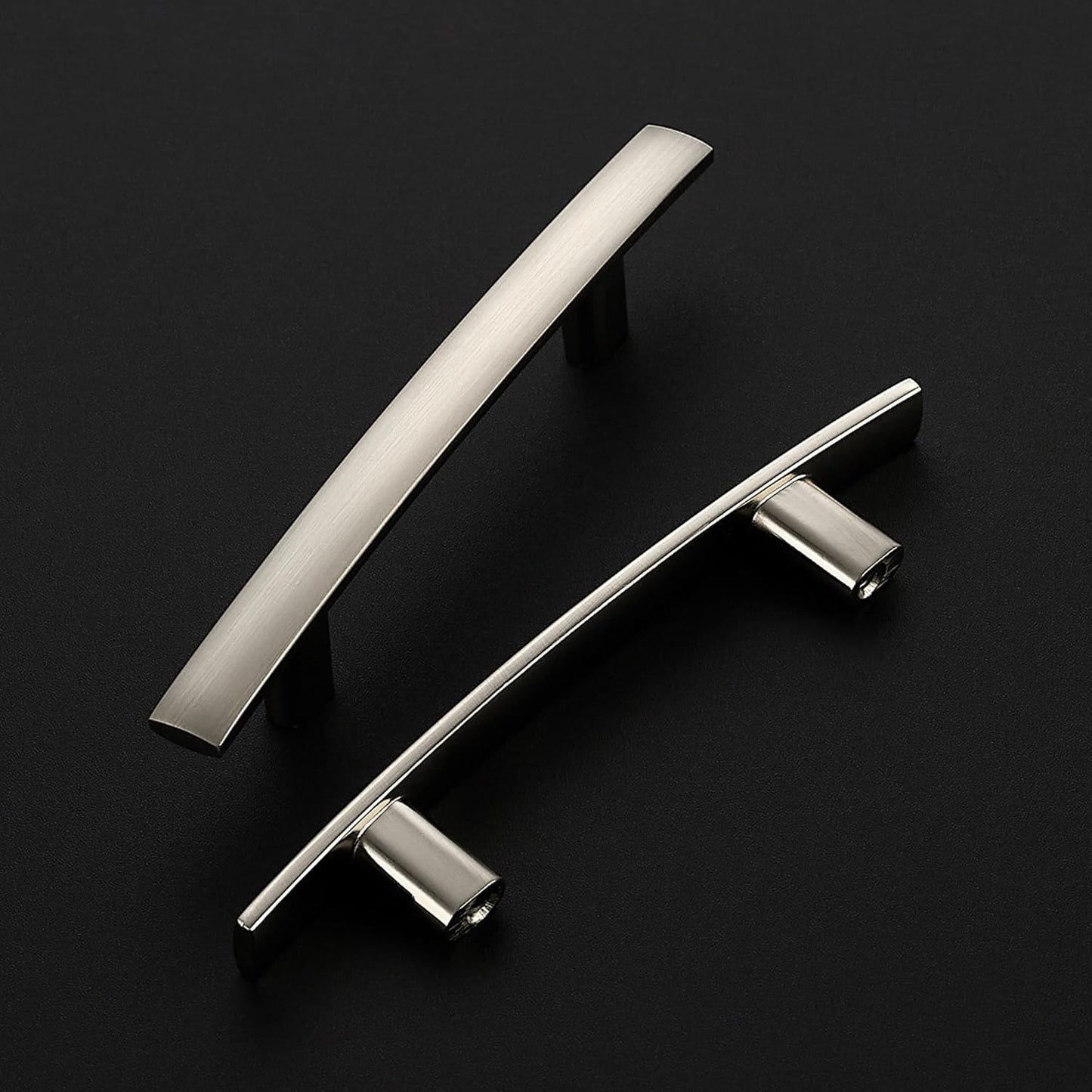 10 Pack Cabinet Handles 3" Hole Center - Curved Cabinet Pulls Brushed Nickel Drawer Pulls for Kitchen Cupboard Solid Hardware for Dresser Drawer Arch Hardware