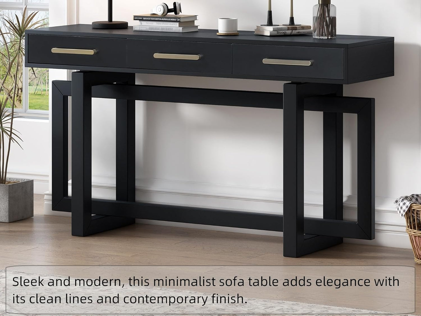 Merax 57” Entryway Console Sofa Table with Storage Drawers, Long Narrow Behind Couch Furniture for Living Room, Entrance, Hallway, Front Door, Black