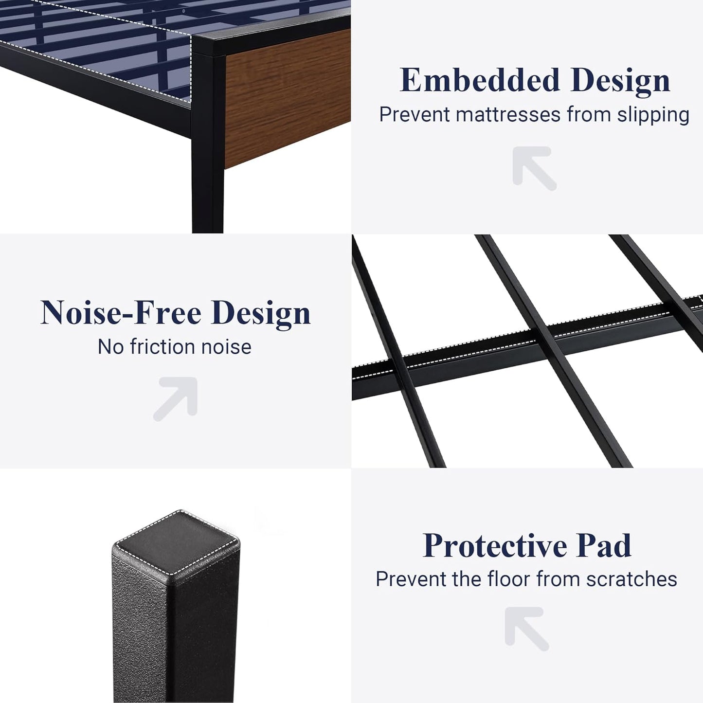 Allewie Queen Size Platform Bed Frame with Wooden Headboard and Footboard, Heavy Duty 12 Metal Slats Support, No Box Spring Needed, Under-Bed Storage, Noise Free, Easy Assembly, Walnut