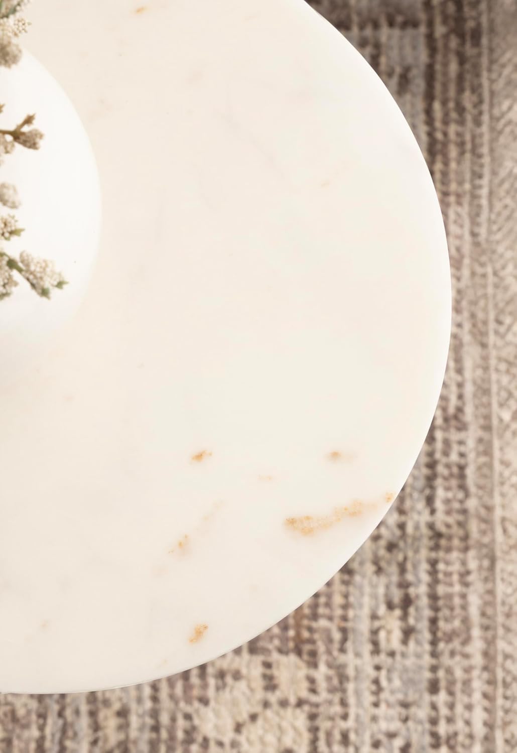 Kate and Laurel Nisha Traditional Marble Round Drink Table, 10 x 10 x 22, White Marble, Antique Brass, and Dark Brown, Vintage Mango Wood Circle Mini Table for Use as Plant Stand or Living Room Decor