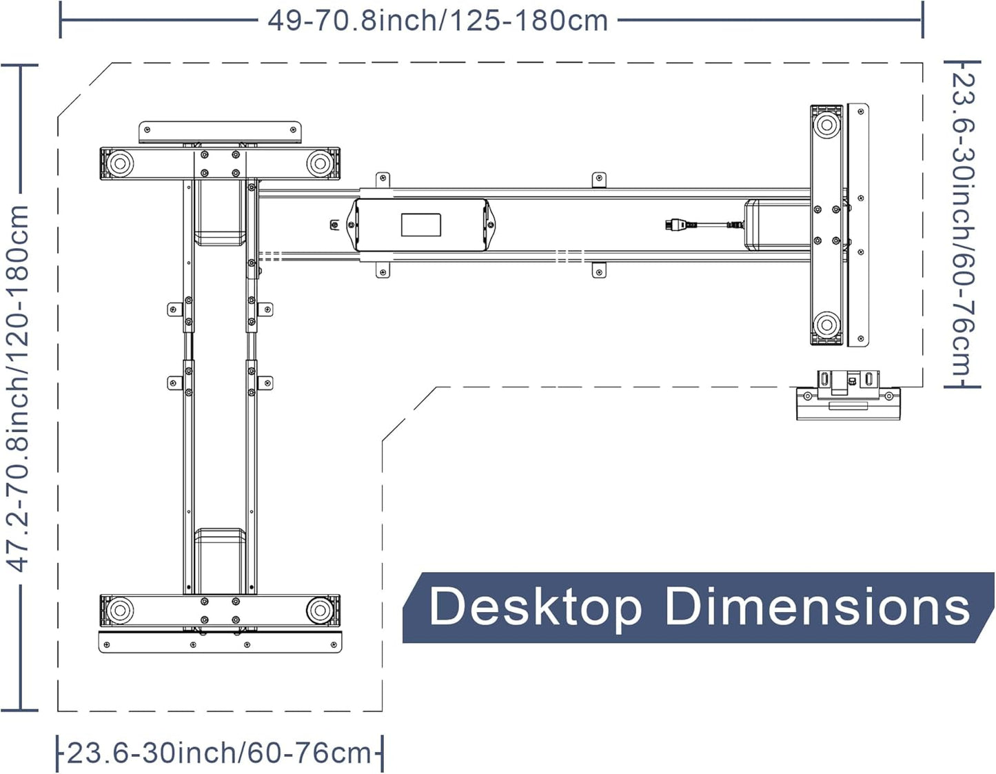 Fromann Adjustable 3 Legs Standing Desk Frame Base Electric Corner Sit-Stand Desk for Home and Office (Black)