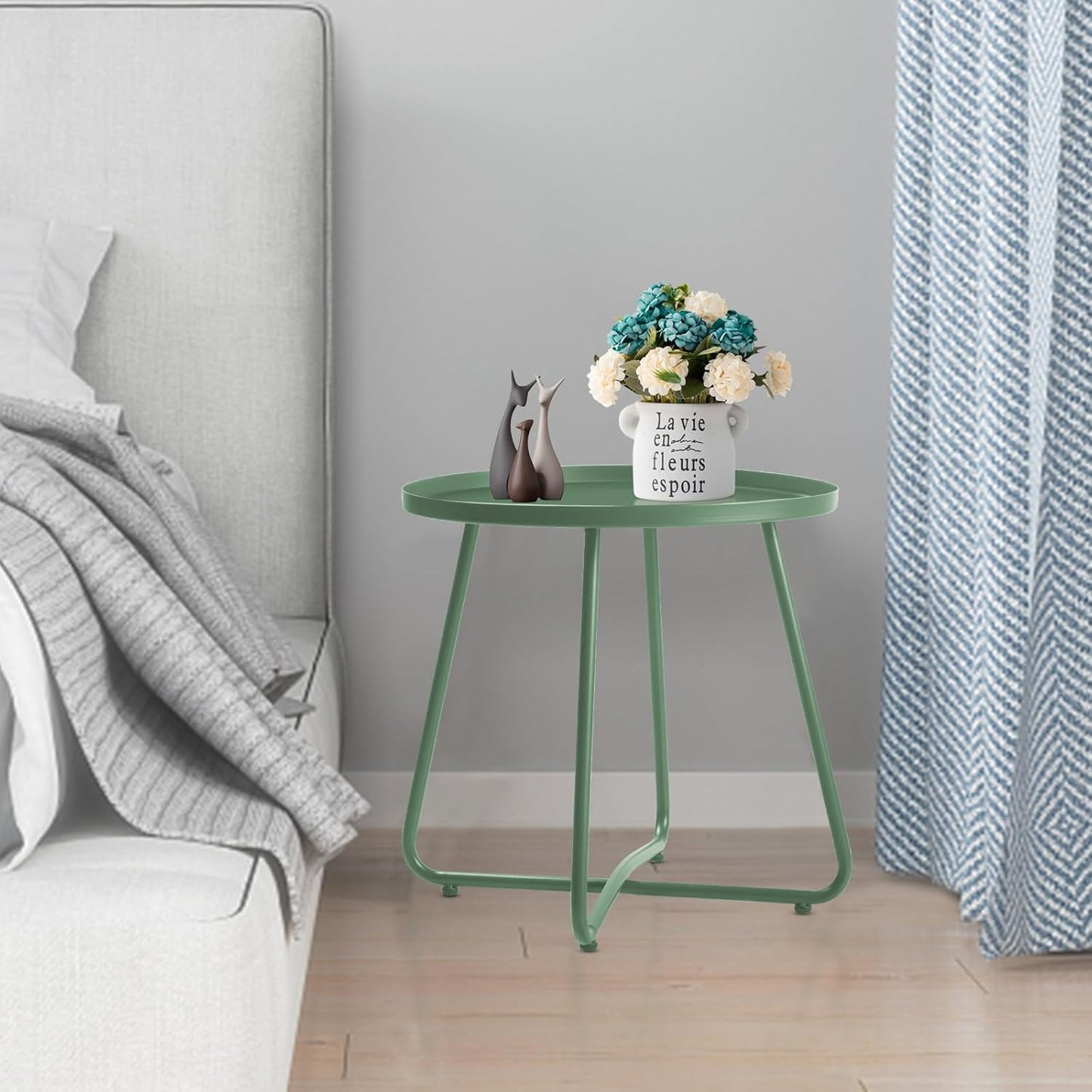 Dia.17.7ins Steel Round Coffee Table, Steel Tray Table, Side Table, Outdoor and Indoor Use, Weather Resisitant, Patio, Balcony, Garden, Backyard (Green)