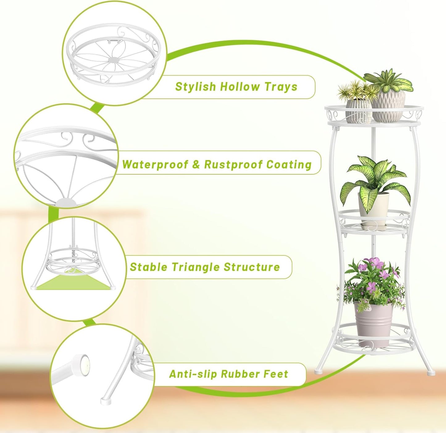 KMOTASUO 3 Tier Tall Metal Plant Stand, 34 Inch Plant Stands Indoor Outdoor, Rustproof Wrought Iron Flower Pot Holder Display Rack for Corner Patio Garden Balcony Living Room(White)