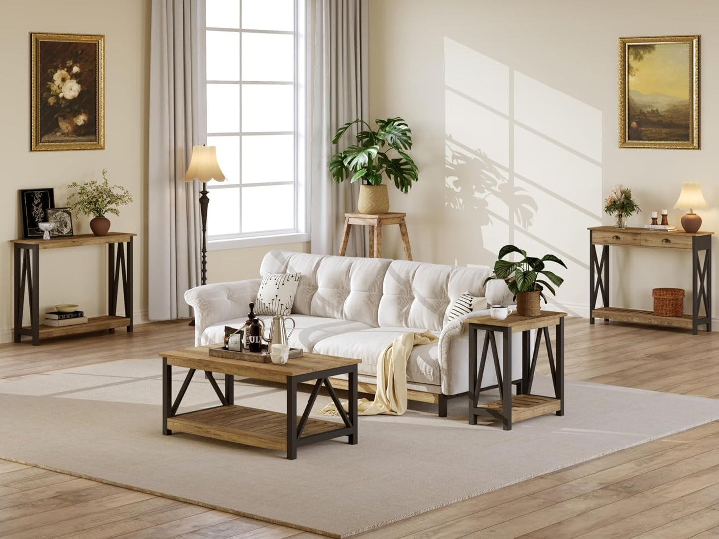 ChooChoo Farmhouse Console Table with Drawer for Entryway, Narrow Long Entry Table with Shelf for Living Room, Rustic Vintage Hallway Sofa Table with Stable X Supports, 40 Rustic Oak & Black