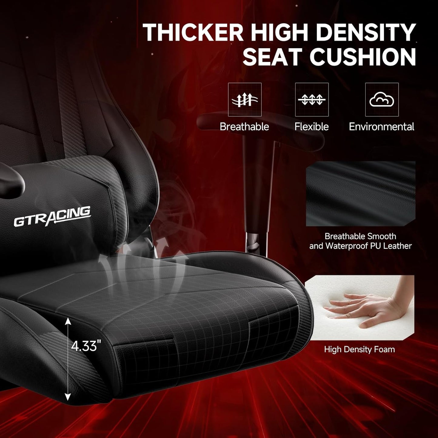 GTRACING Gaming Chair with Reclining Backrest, Adjustable Height and Swivel Base, Ergonomic Computer Chair with Headrest and Lumbar Support (Black)