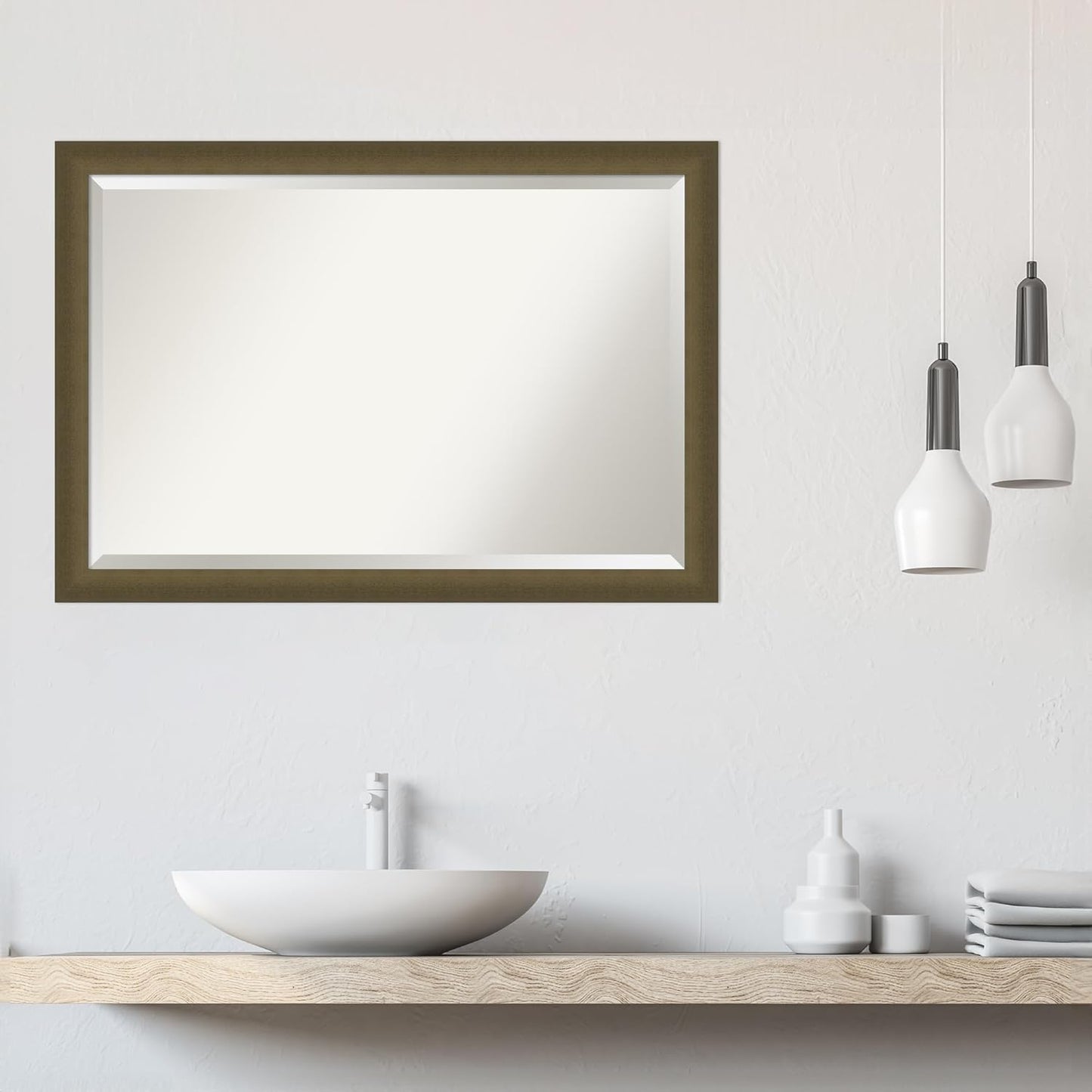 Amanti Art Bronze Bathroom Mirror for Over Sink, 28x40 Blaine Light Bronze Narrow Rectangle Vanity Mirror, Large Modern Contemporary Frame, Hangs Horizonally and Vertically, Bathroom Wall Decor
