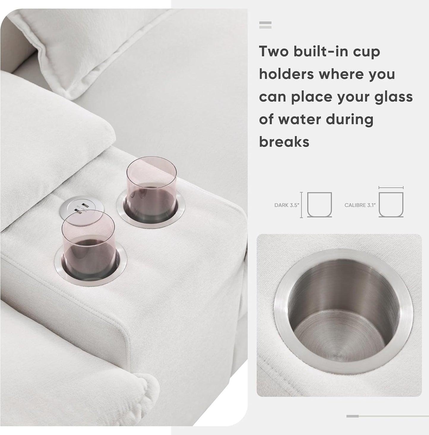 Merax U-Shaped Sectional Sofa with Cupholders, Console and USB Charging Ports, 6-seat Chenille Upholstered Sleeper Couch with Symmetrical Chaise for Living Room, Apartment, 123", White