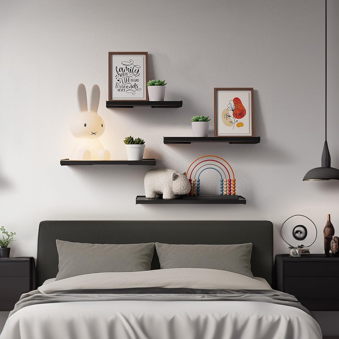 BAYKA Wall Shelves for Bedroom Decor, Floating Shelves for Wall Storage, Display Mounted Rustic Wood Shelf for Books,Plants,Corner Shelves for Bathroom,Kitchen,Living Room(Set of 4)