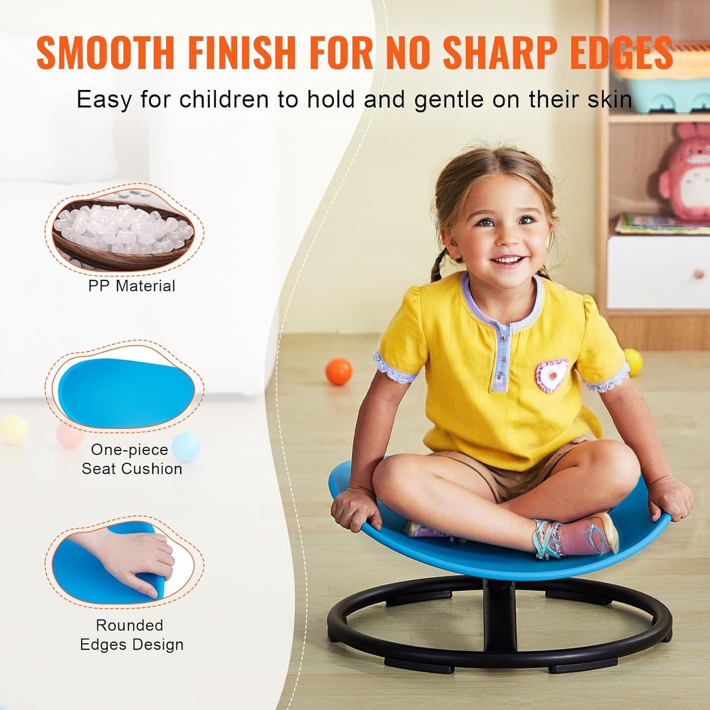 VEVOR Kids Swivel Chair, 220 LBS Capacity, Sensory Spinning Chair, Autistic Kids Sensory Toy with Non-Slip Metal Base, Toddler Sit and Spin for Coordination Balance Focus Training Blue