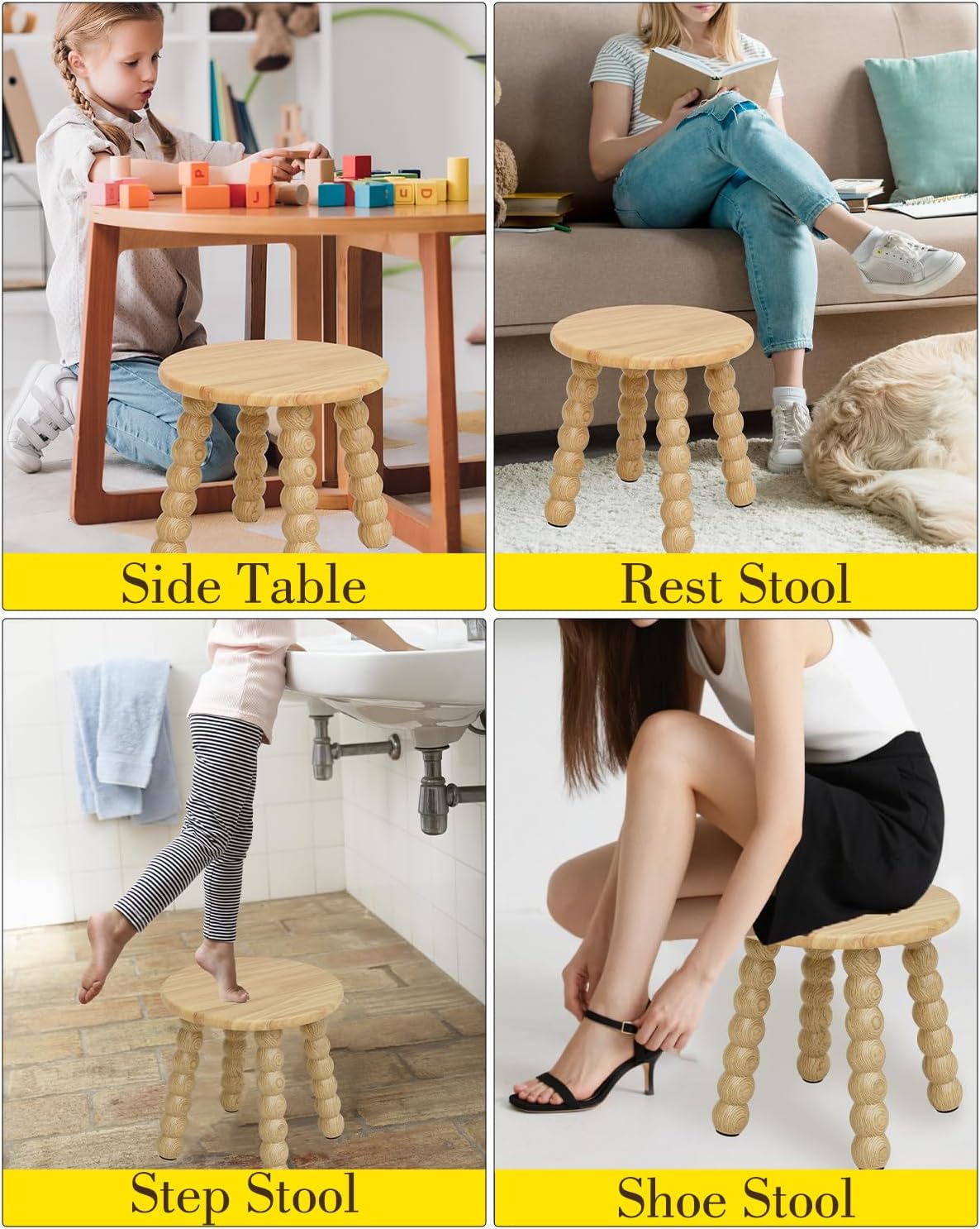 Masupu Solid Wooden Step Stool for Adults Kids, 11 inch Small Foot Stool, Non-Slip One Step Stool, Sturdy Foot Stool for Bathroom, Bedroom, Kichen, Plant Stand(Natural)