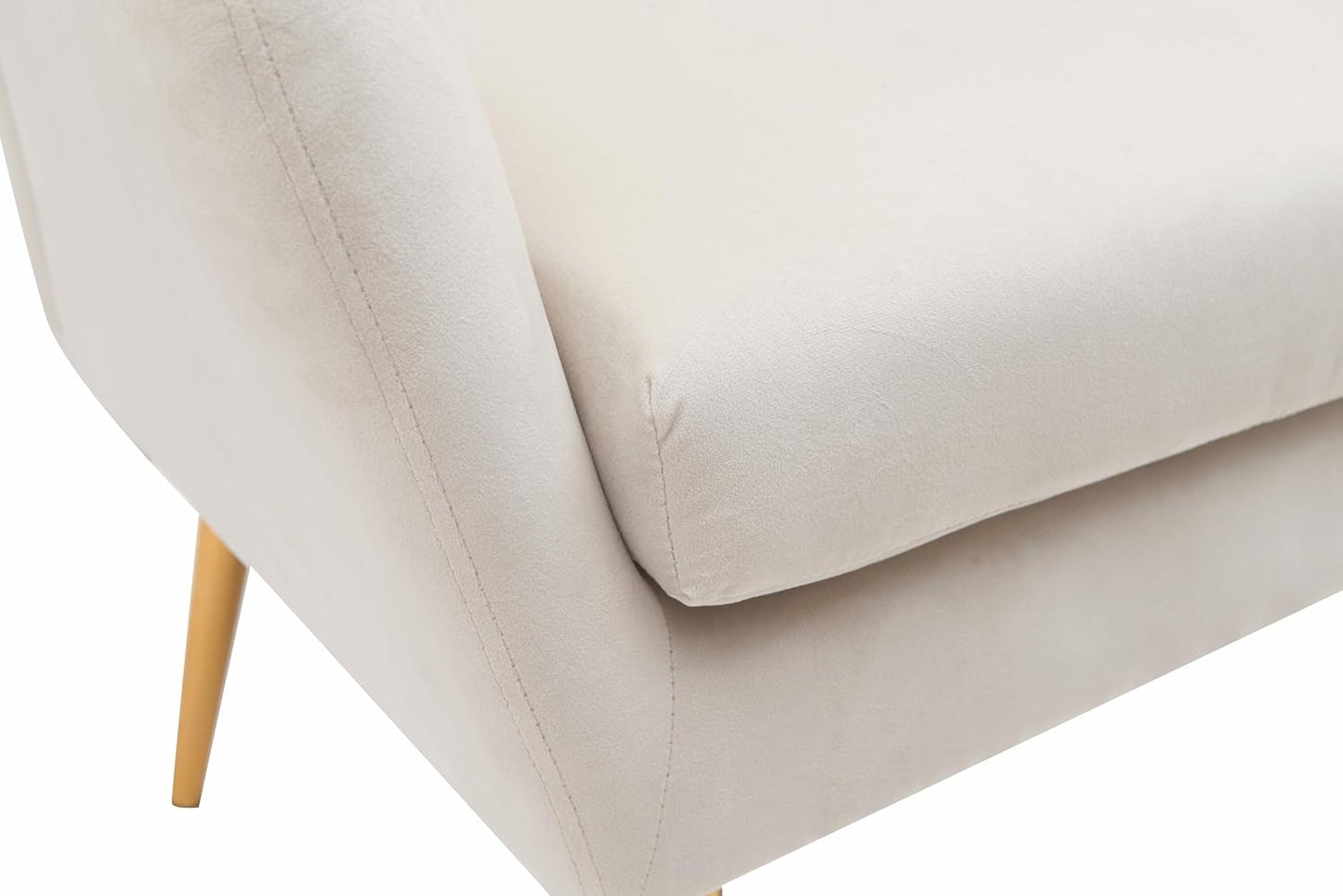 Container Furniture Direct Modern Chic Mid-Century Velvet Accent Armchair for Living Room, Bedroom, or Home Office, Button-Tufted Wingback Design with Gold Flared Legs, Ivory