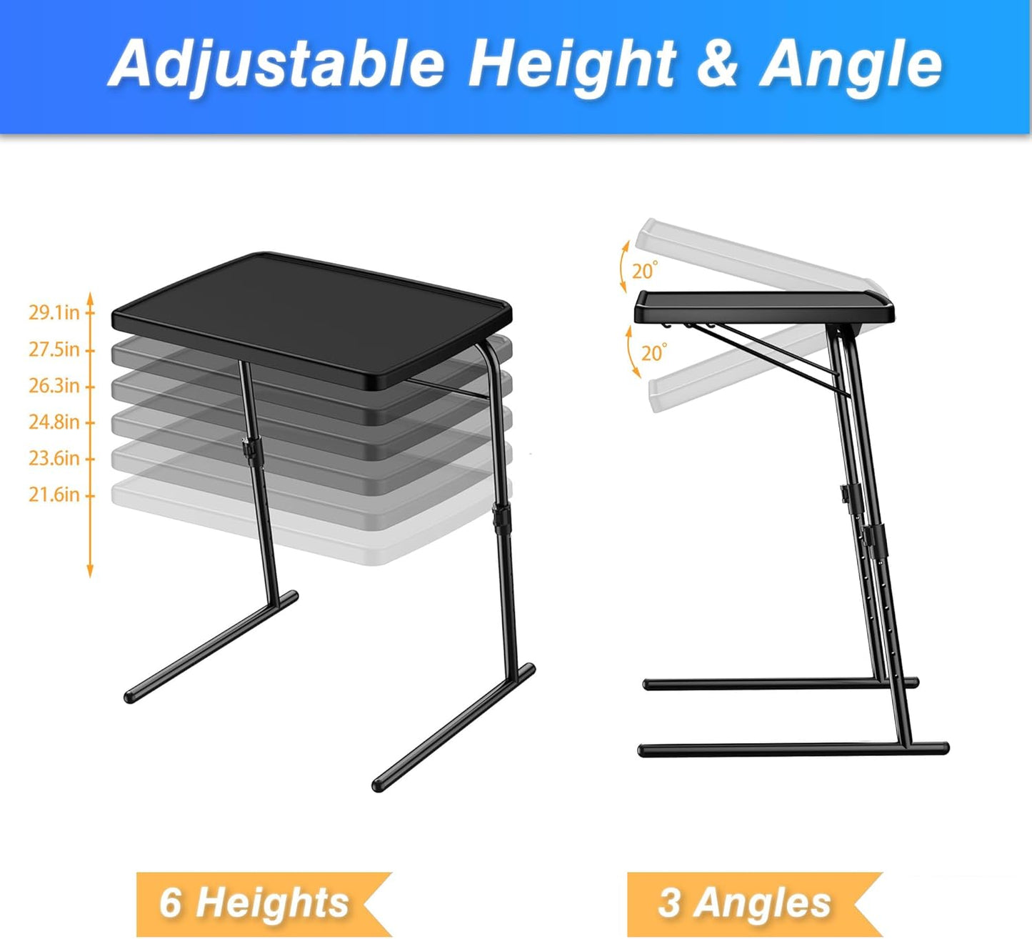 Max TV Tray Table, Allpop Adjustable Large TV Tray for Eating, Folding Dinner Laptop Table on Couch & Bed with 6 Heights & 3 Tilt Angles, Black