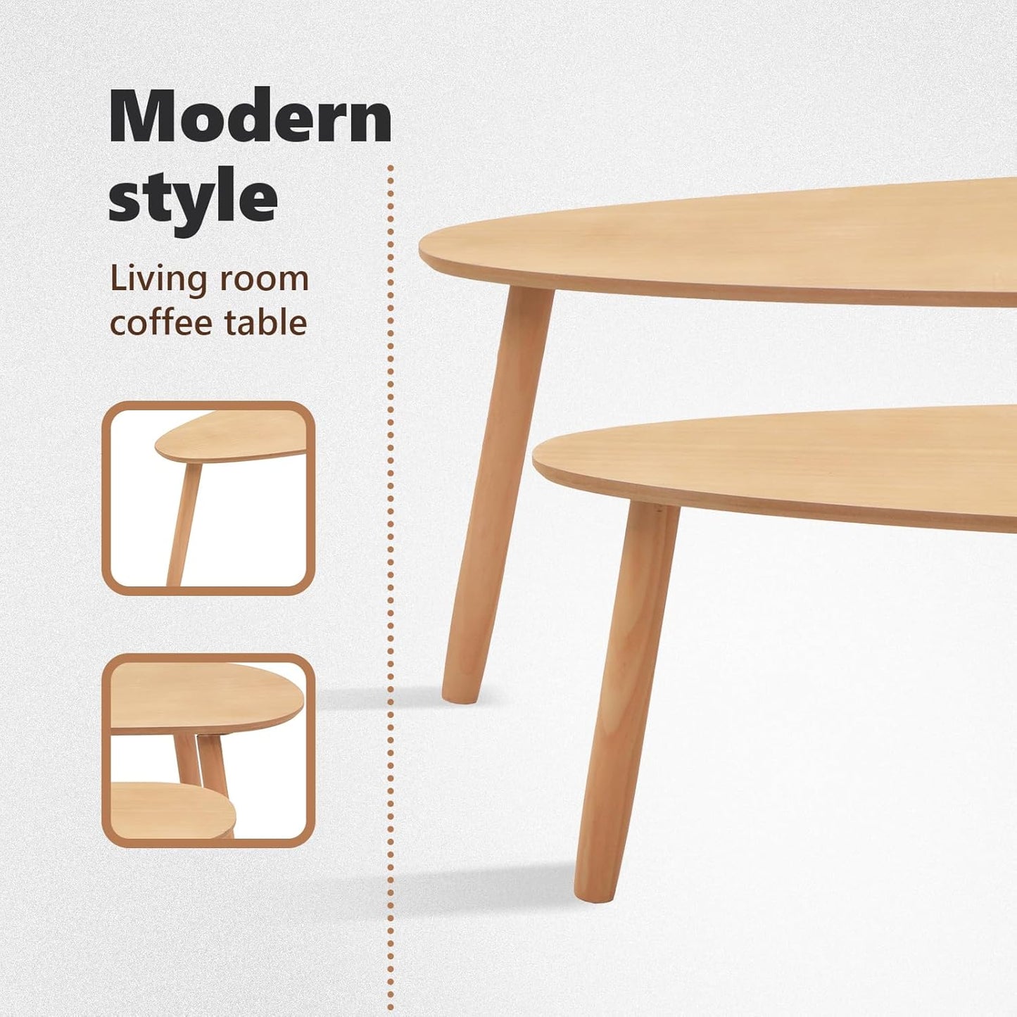 vidaXL Nesting Coffee Table 2 pcs, Side Tables with Solid Pine Wood Legs, Scandinavian Style End Table for Living Room, Brown