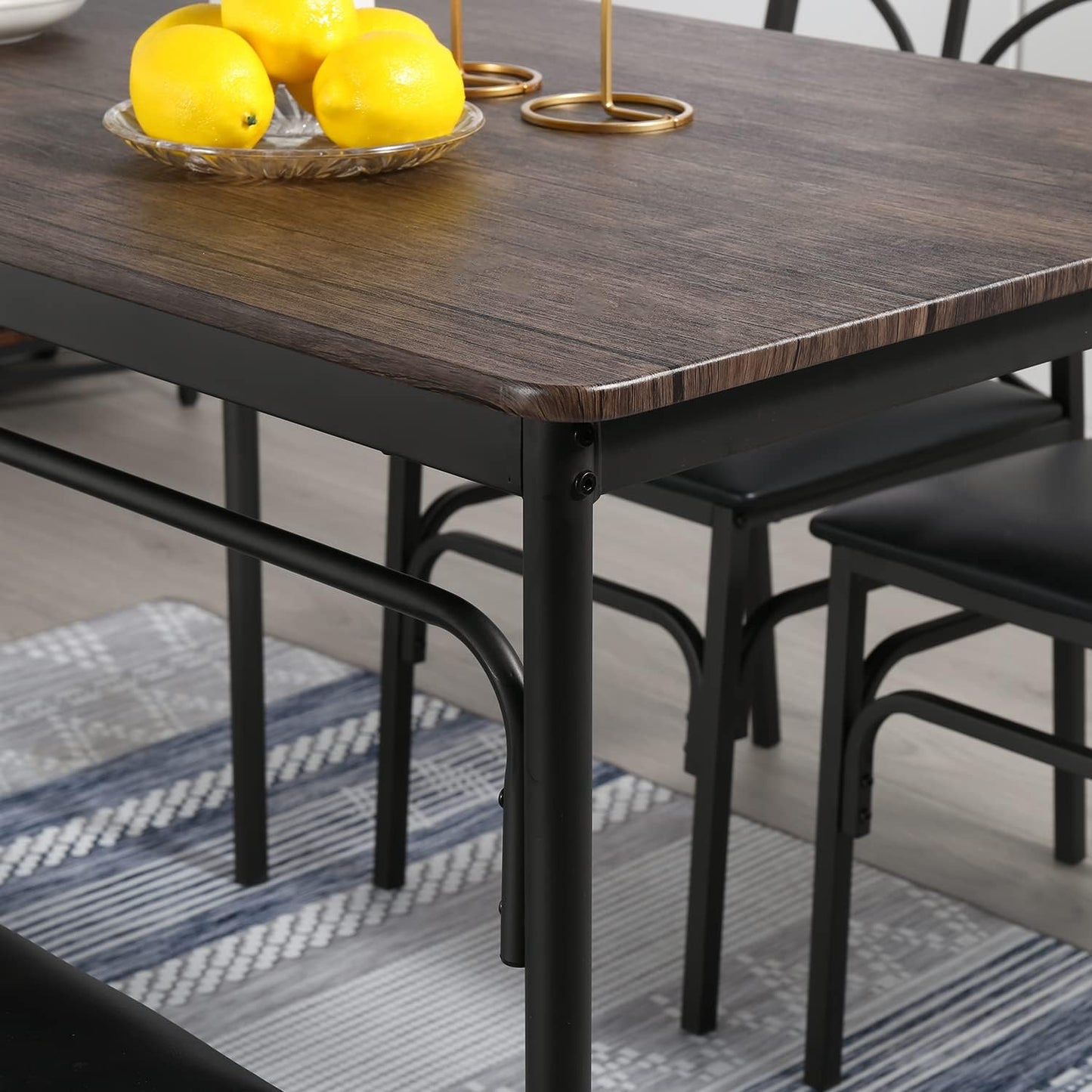 VECELO Kitchen Dining Room Table Set with 4 Chairs for Small Space, Apartment,Metal Steel Frame